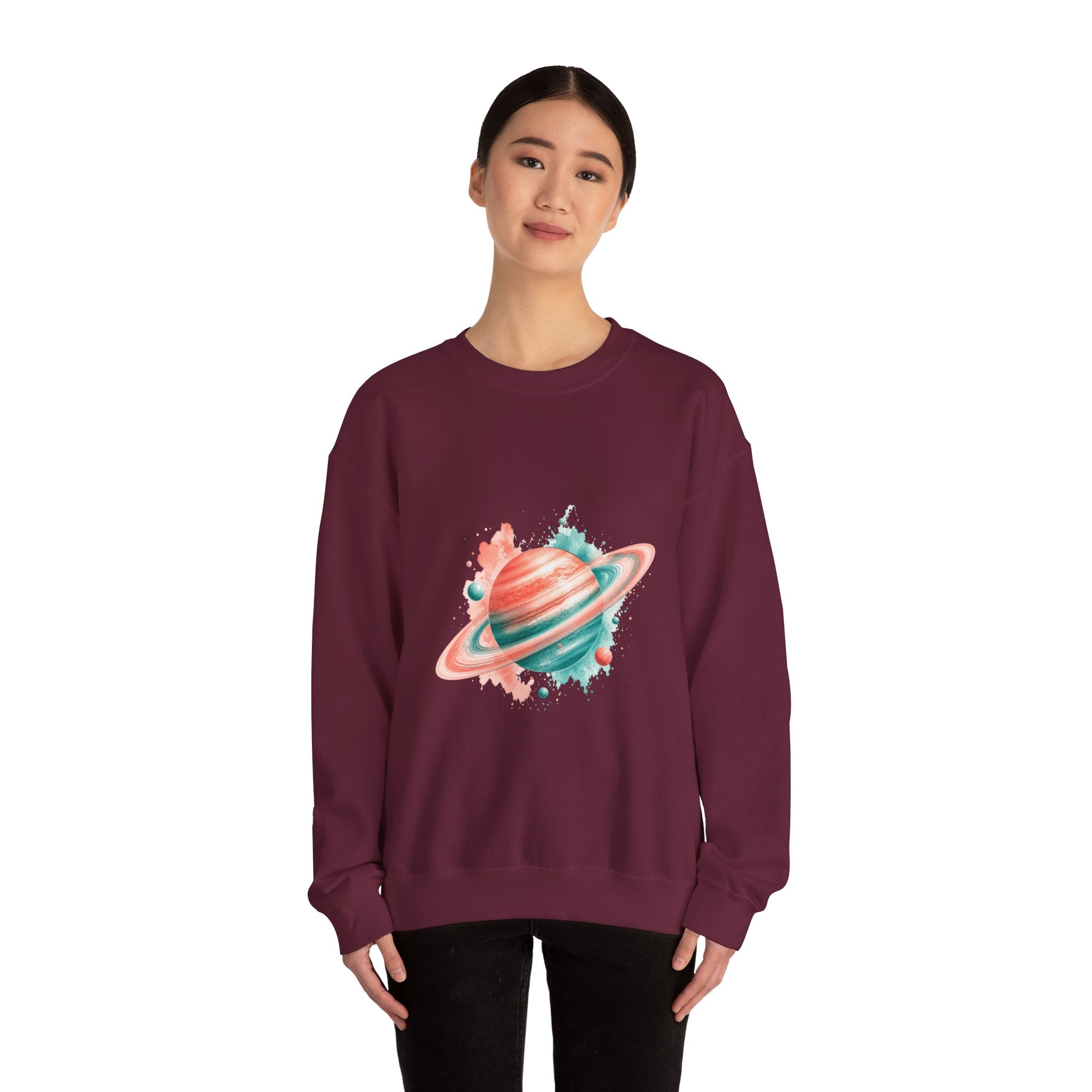 Matching Couple Sweatshirt - Saturn & Jupiter Matching Couple Premium Fleece Sweatshirt Watercolor Art His Hers Birthday Gift - Design A