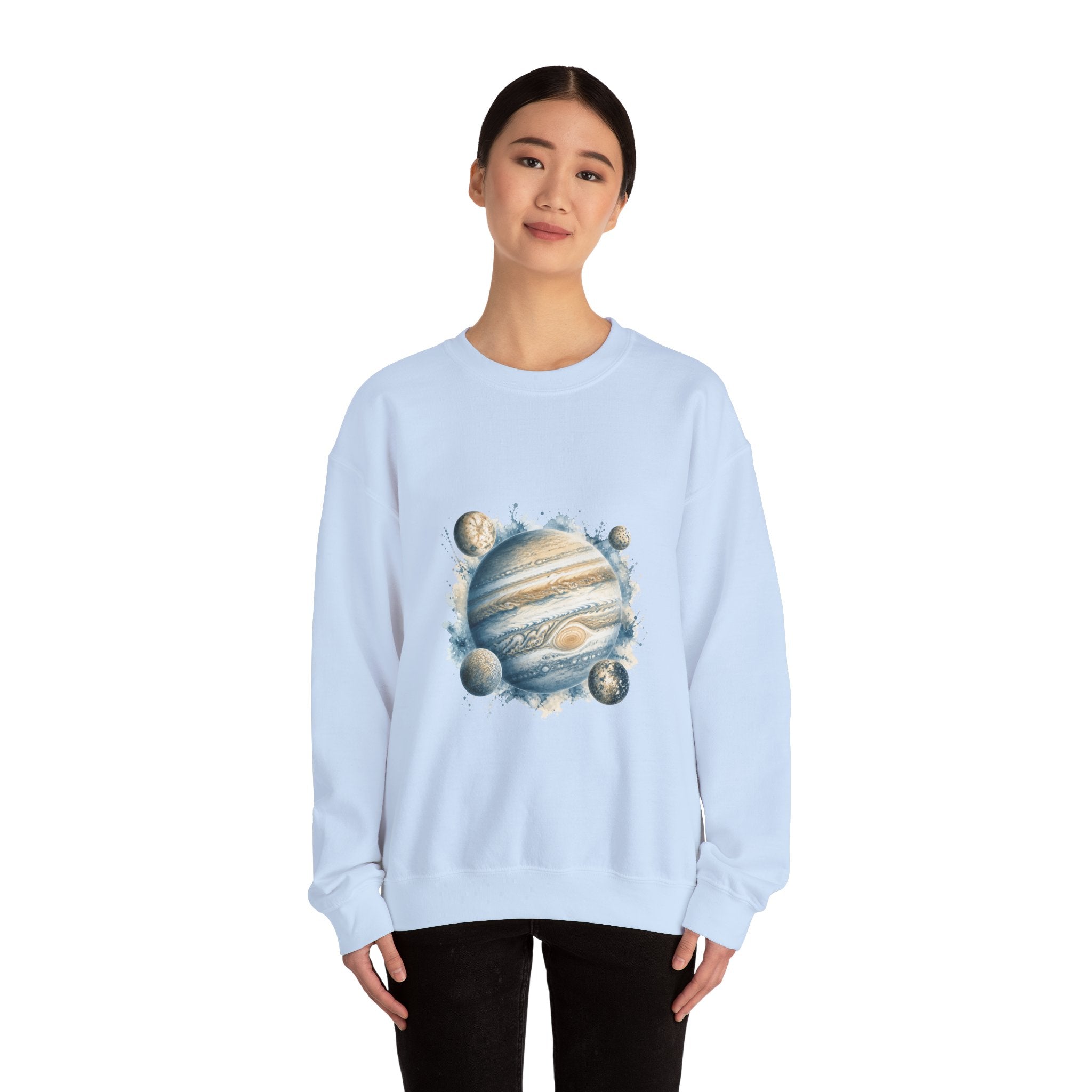 Matching Couple Sweatshirt - Saturn & Jupiter Matching Couple Crewneck Sweatshirt Watercolor Art His Hers Engagement Gift - Design B