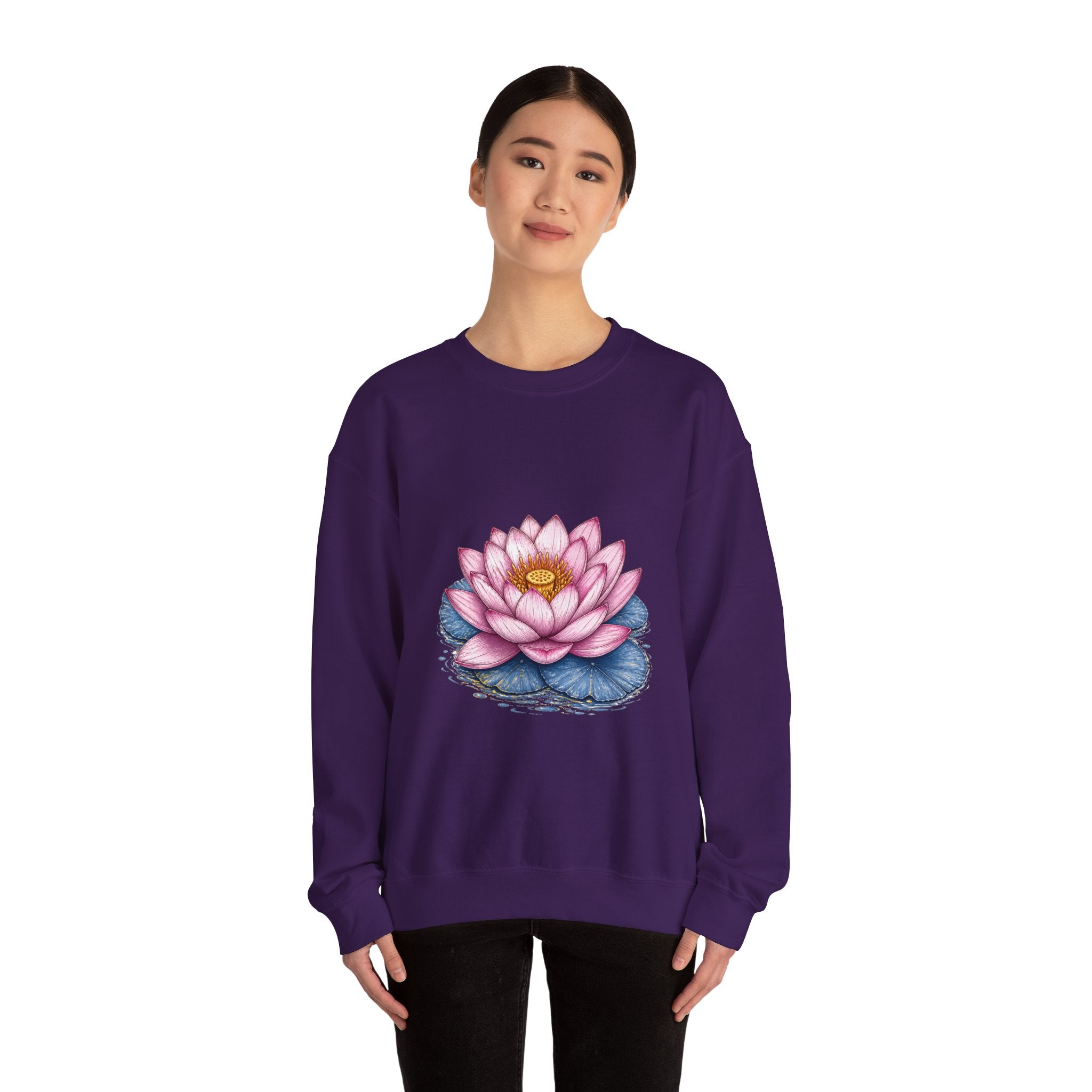 Matching Couple Sweatshirt - Open & Closed Lotus Matching Couple Comfort Colors Crew Hand-Drawn Art His Hers Anniversary Gift - Design A