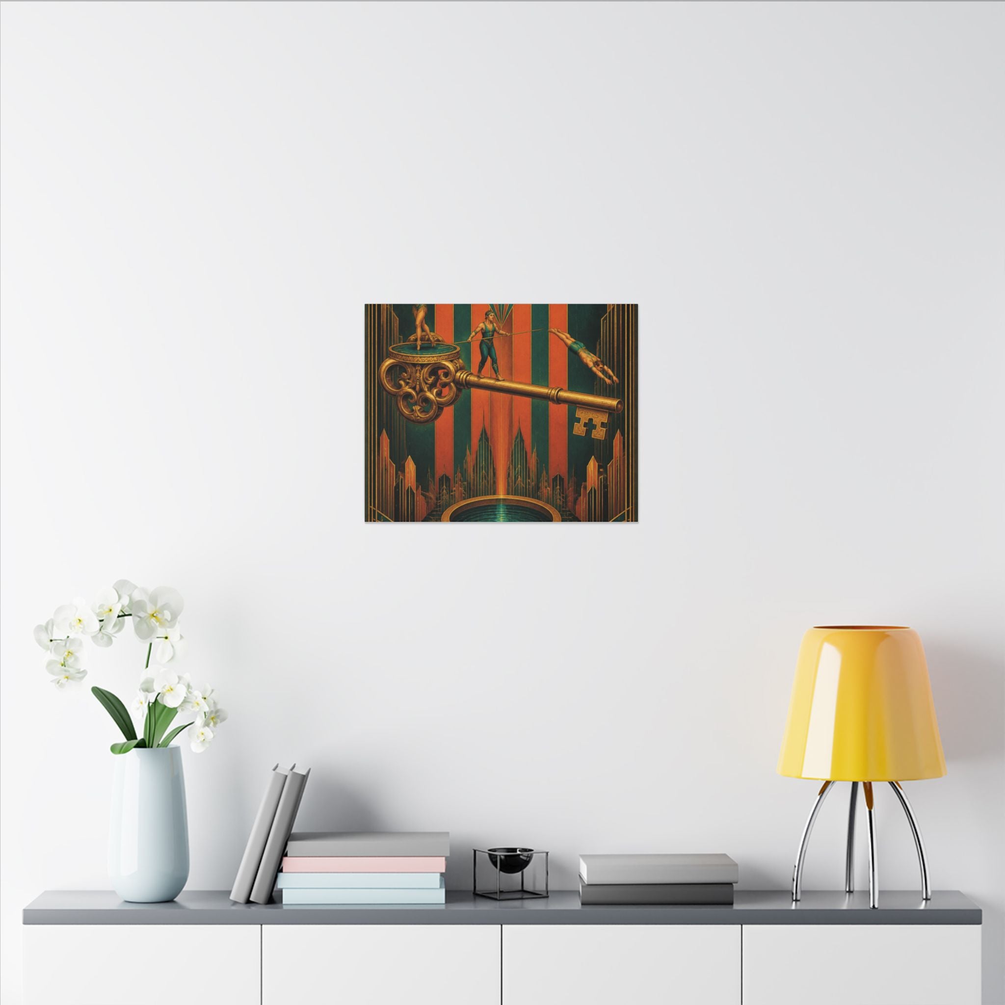 Giant Key Performance Wall Art Canvas 16×20 Art Deco Entryway Decor Maximalist Print