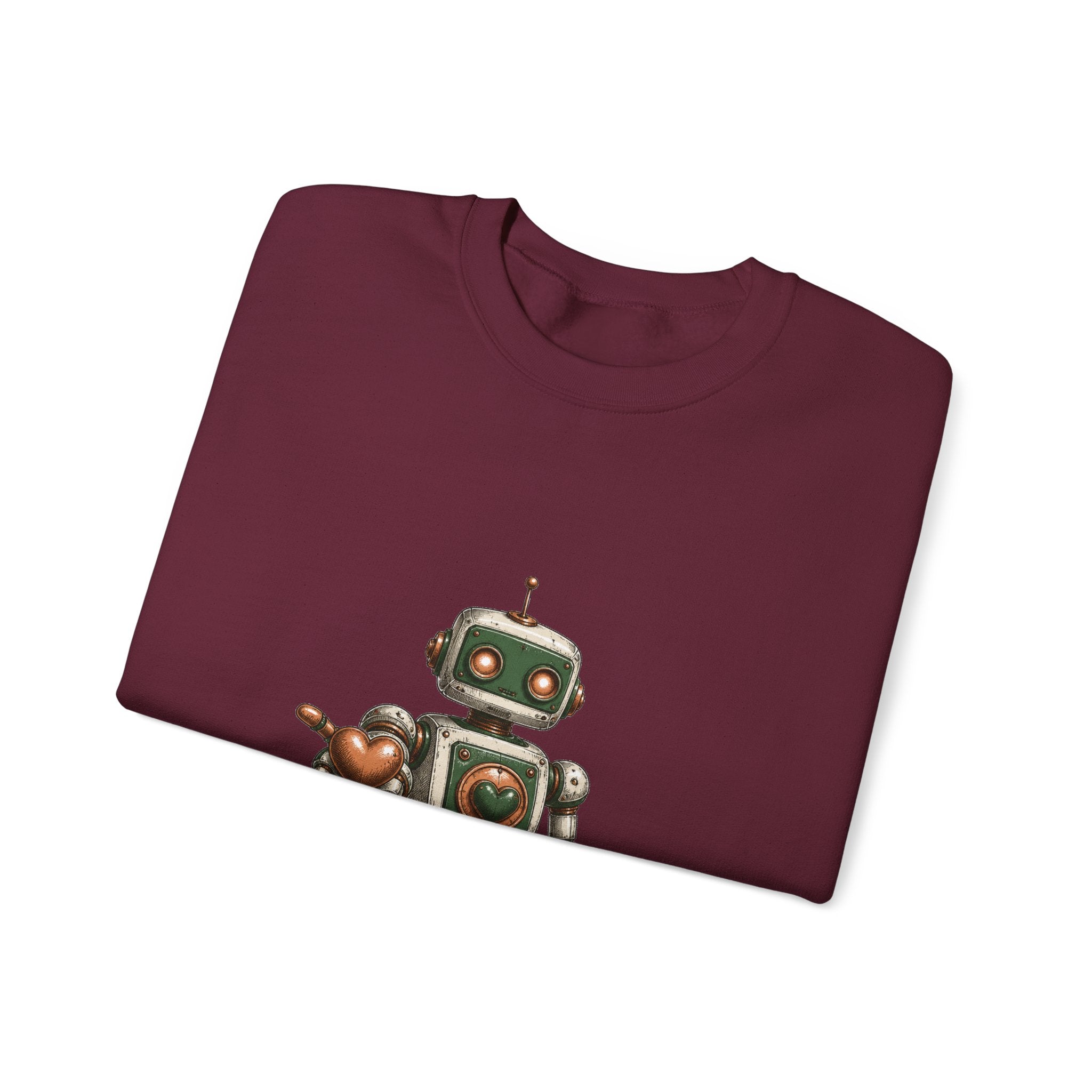 Matching Couple Sweatshirt - Robot & Heart Matching Couple Crewneck Sweatshirt Hand-Drawn Art His Hers Best Friend Gift - Design A