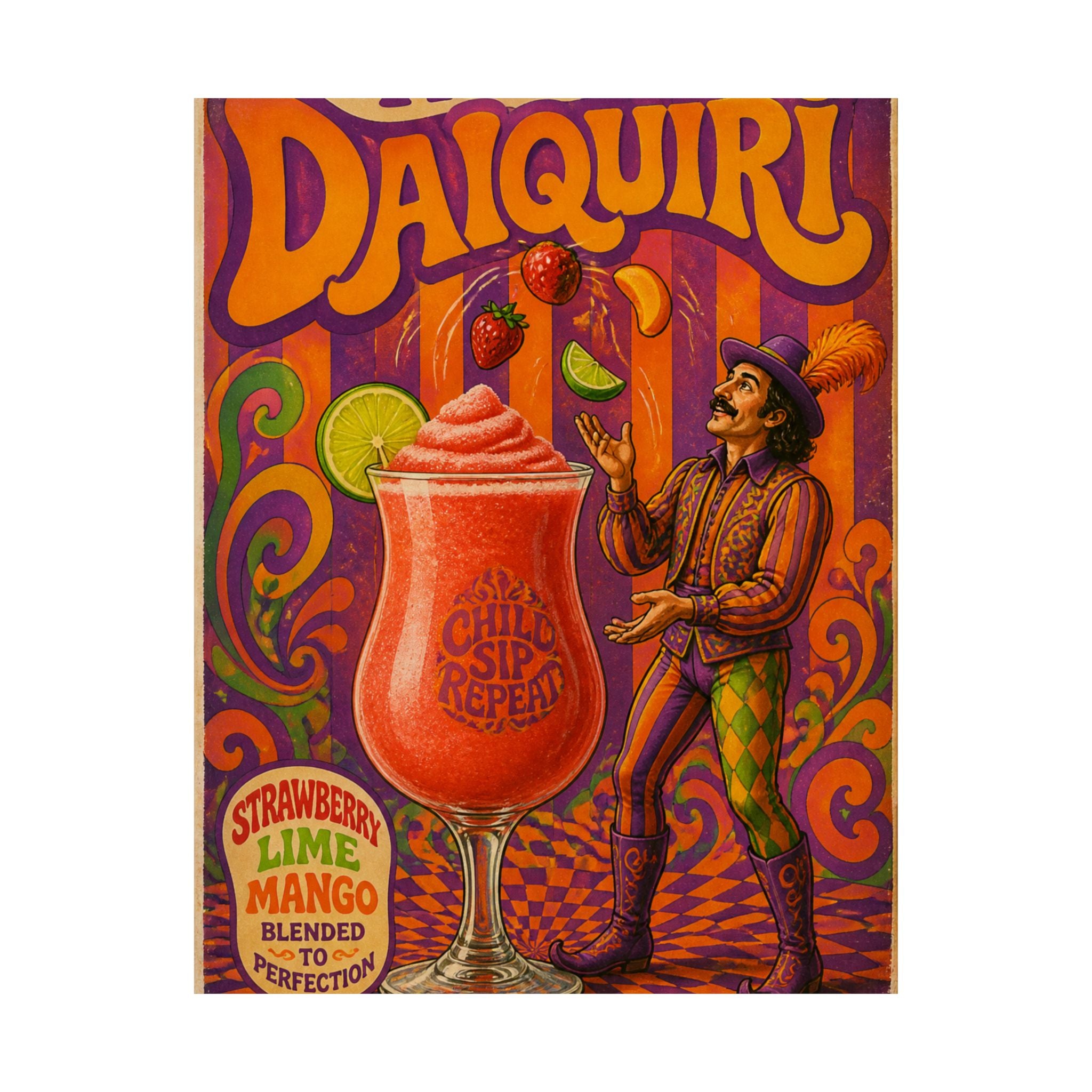 Daiquiri Fruit Juggler Wall Art Poster 24×36 Psychedelic Dining Room Decor Maximalist Print
