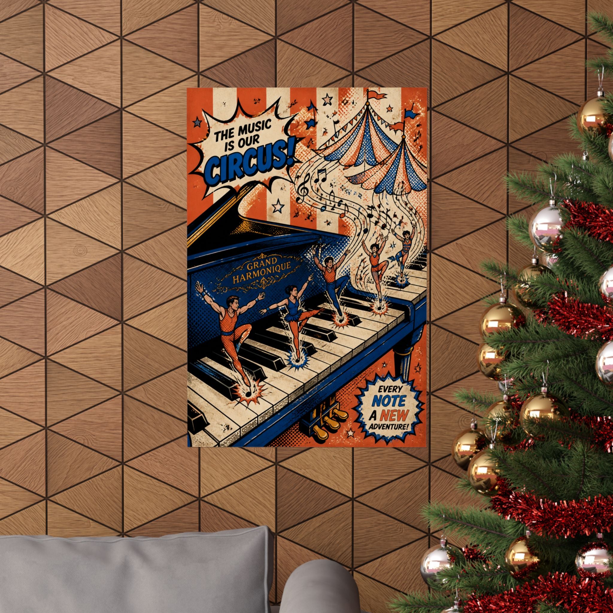 Grand Piano Acrobats Wall Art Poster 18×24 Pop Art Living Room Decor Maximalist Print