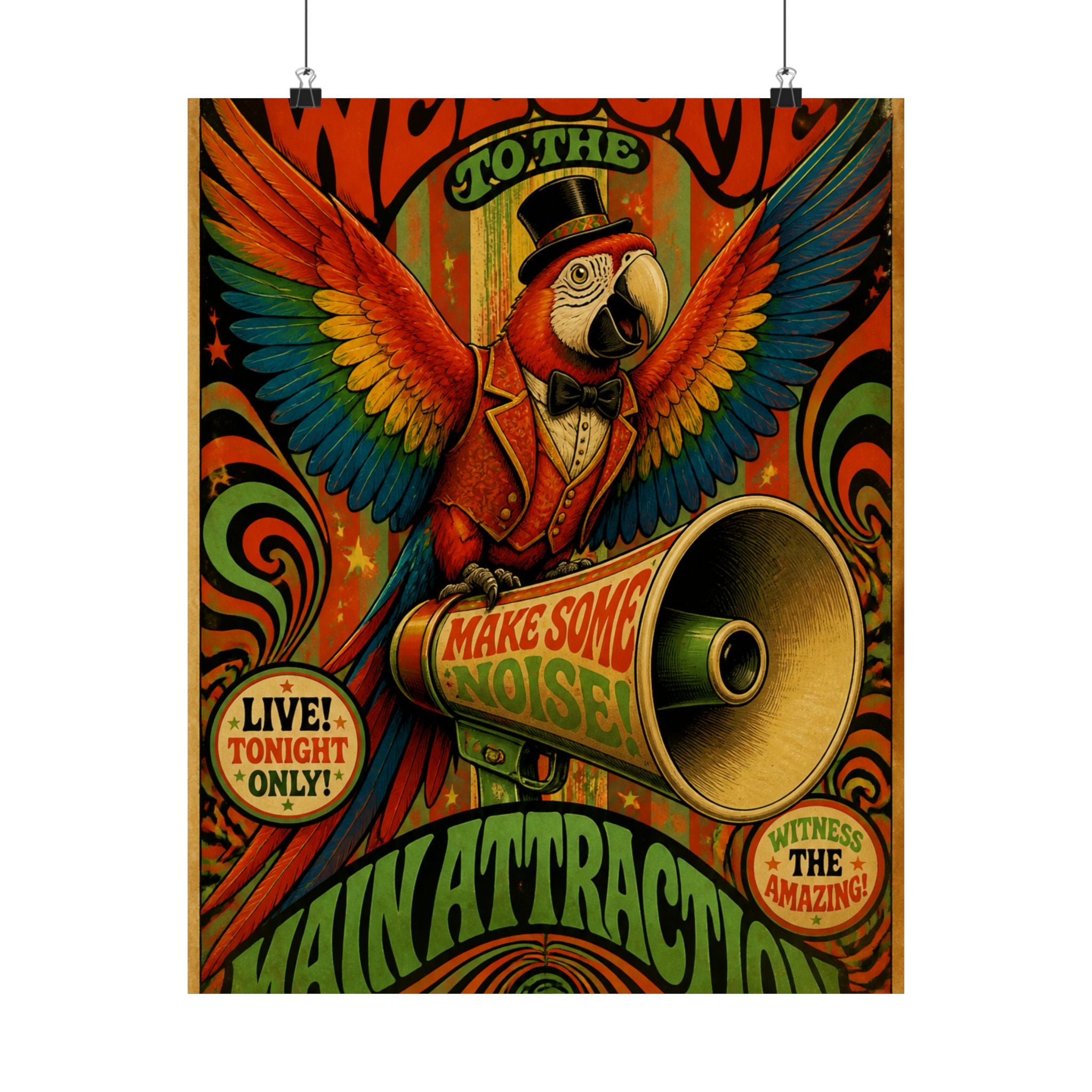 Parrot Ringmaster Wall Art Poster 18×24 Psychedelic Cafe Decor Maximalist Print