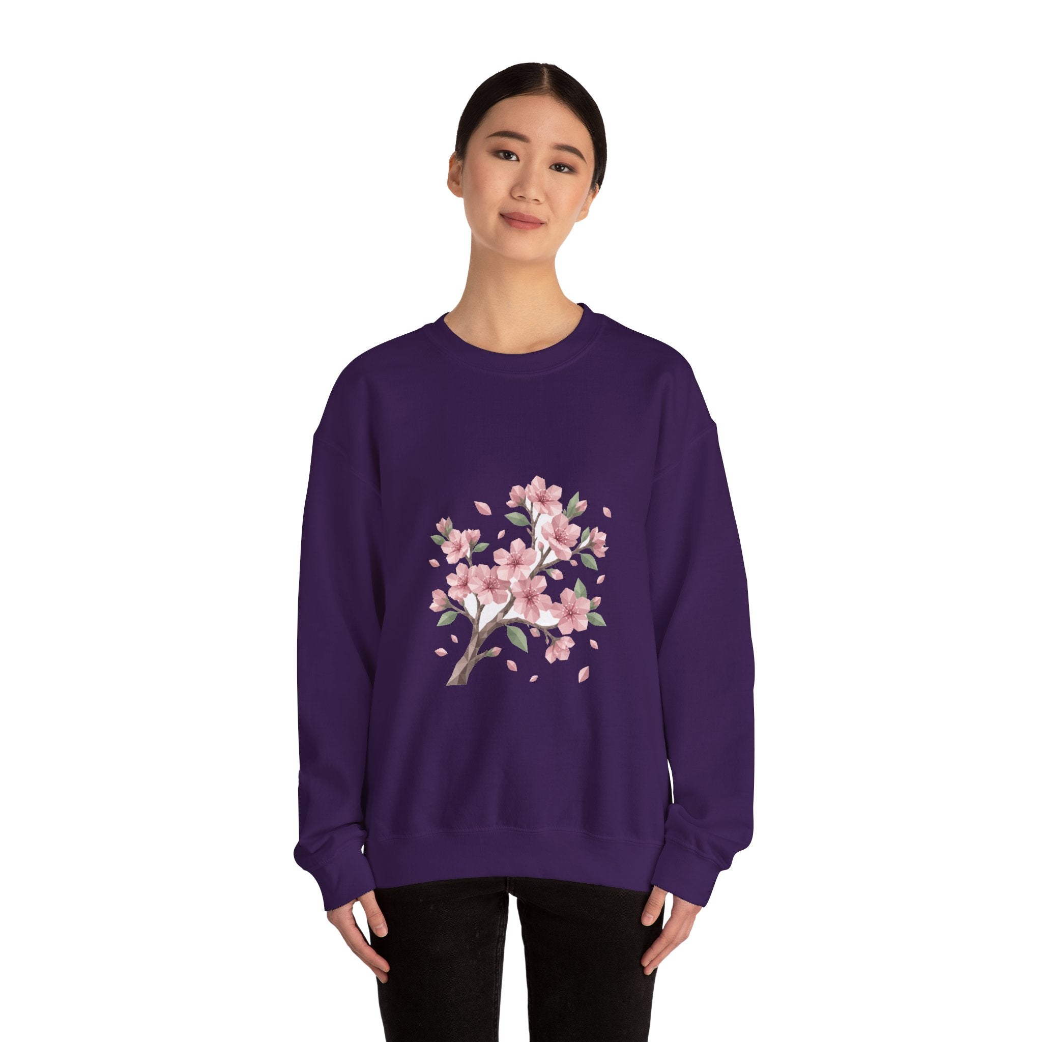 Matching Couple Sweatshirt - Cherry Blossom & Maple Leaf Matching Couple Premium Fleece Sweatshirt Geometric Art His Hers Love Gift - Design A