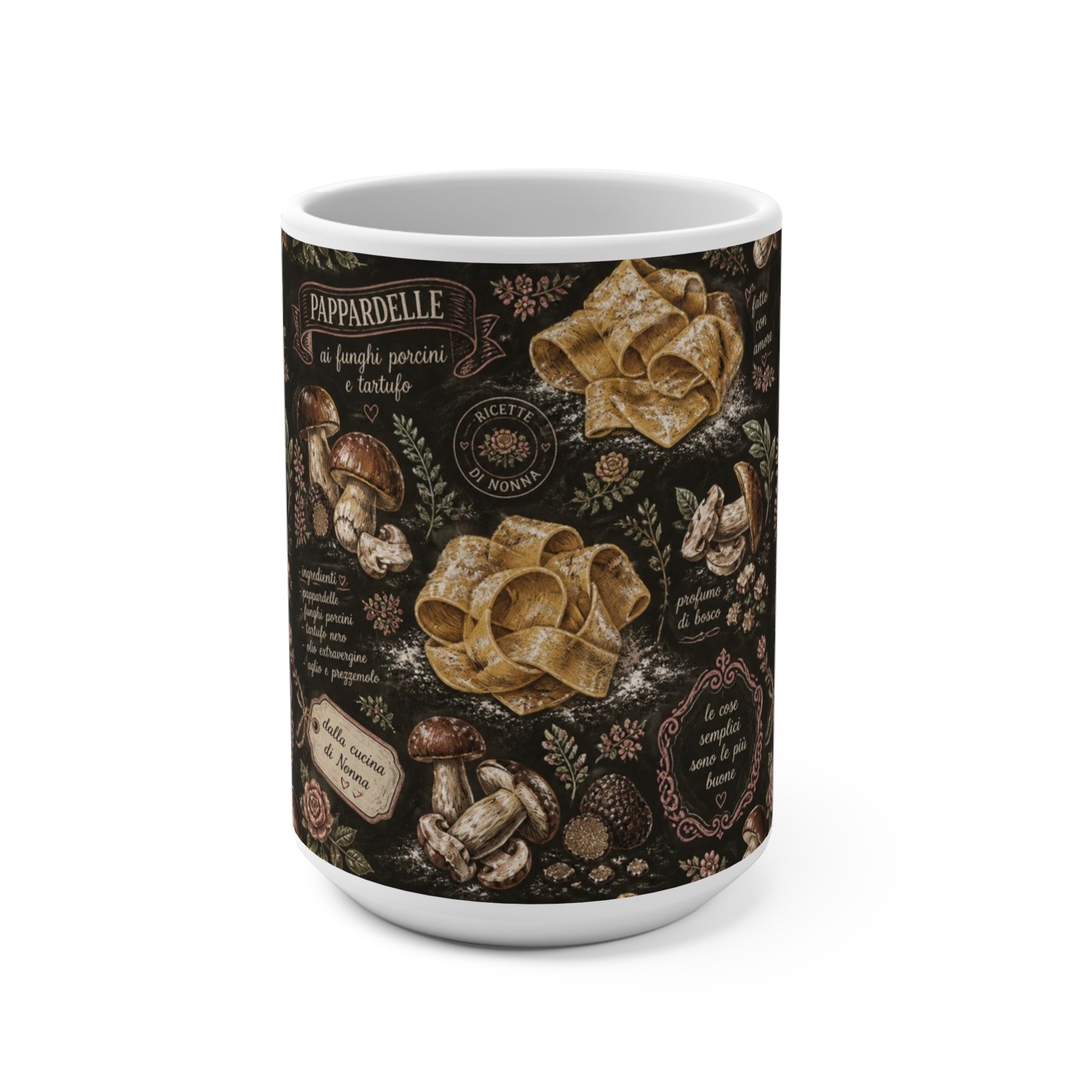 Pappardelle Ribbons 15oz Ceramic Mug Mediterranean Kitchen Chalk Art Design Italian Cottagecore Gift