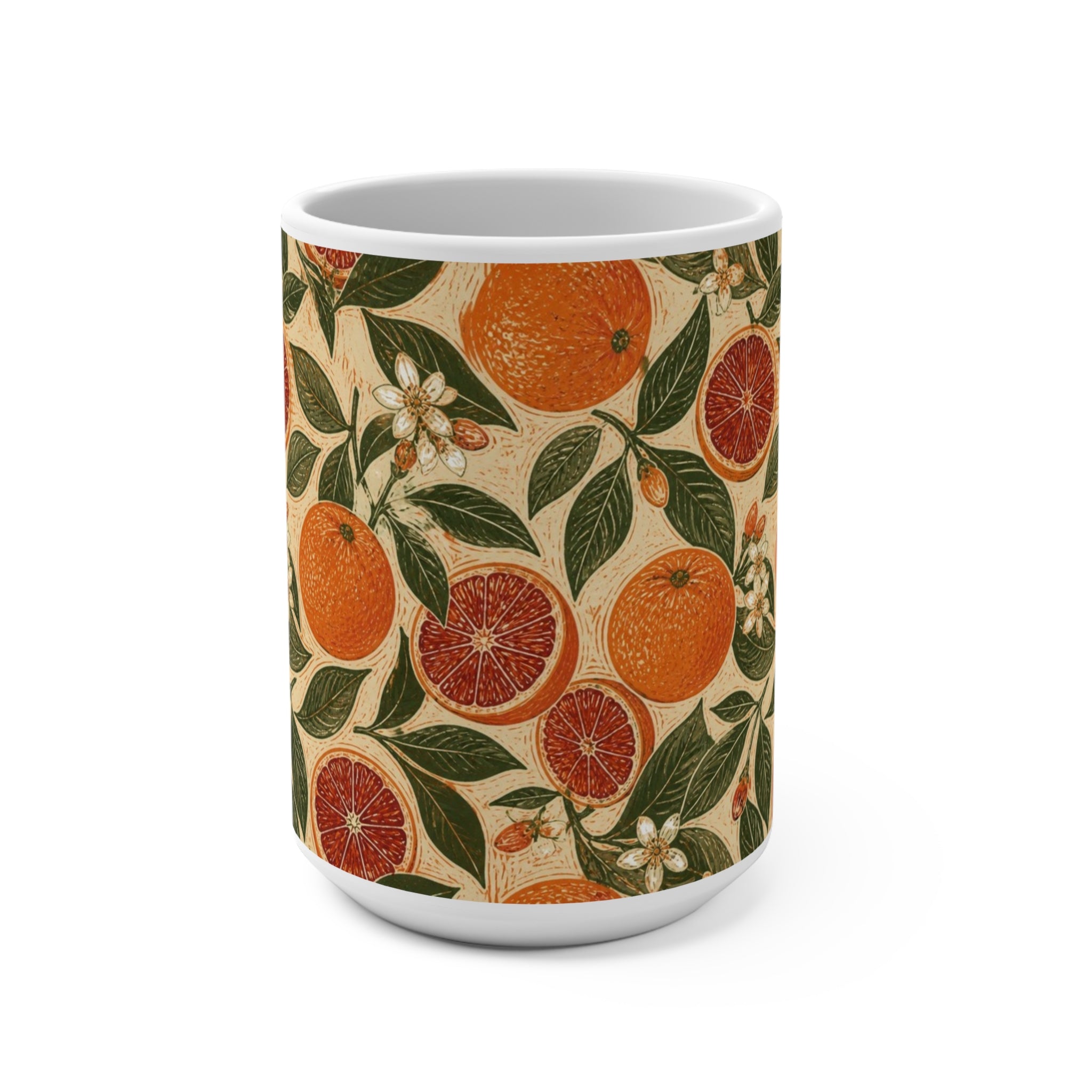Blood Oranges 15oz Ceramic Mug Mediterranean Kitchen Linocut Design Italian Cottagecore Gift