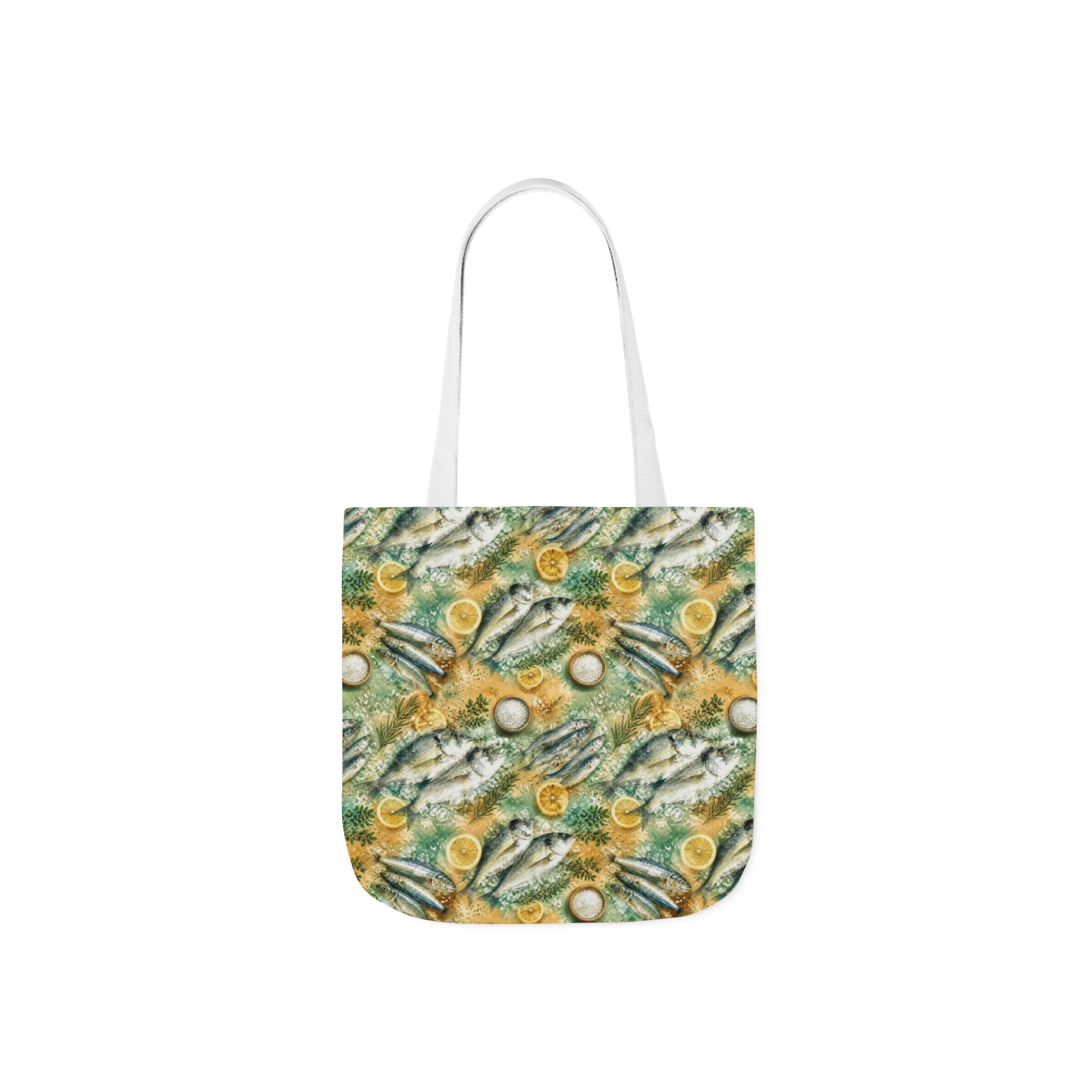 Mediterranean Fish Canvas Tote Bag Mediterranean Kitchen Watercolor Splash Design Italian Cottagecore Gift