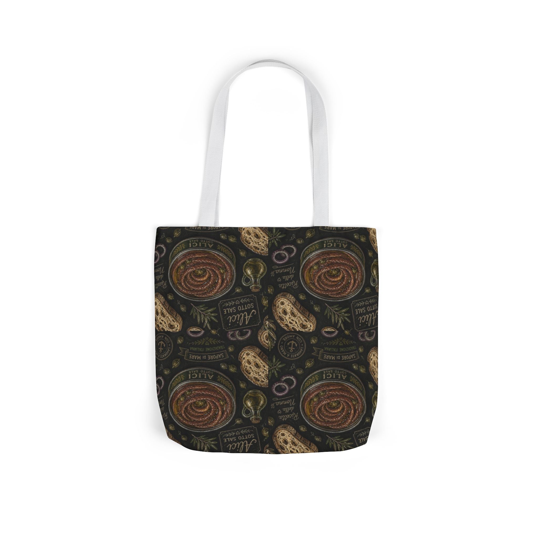 Anchovies & Capers Canvas Tote Bag Mediterranean Kitchen Chalk Art Design Italian Cottagecore Gift
