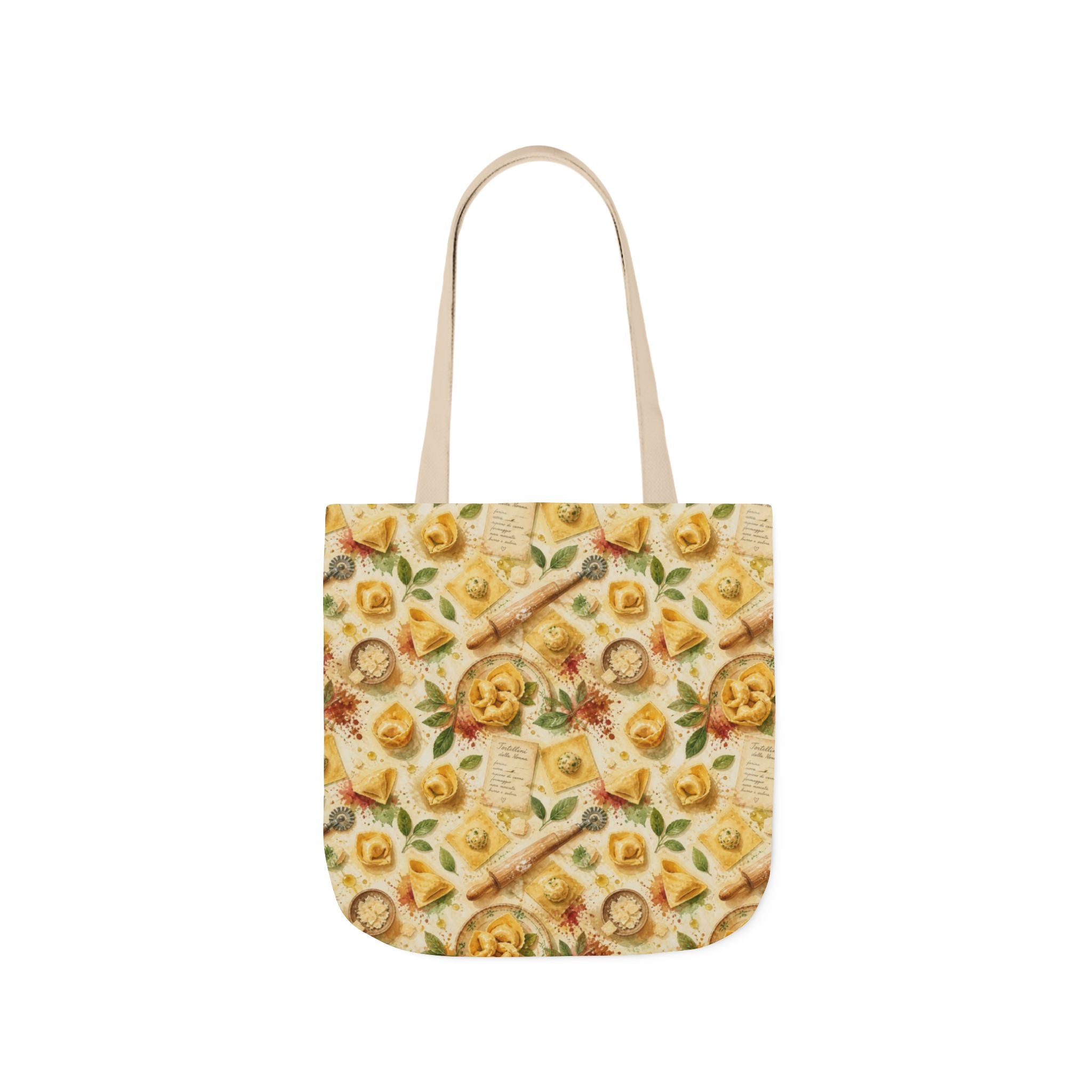 Tortellini with Sage Canvas Tote Bag Mediterranean Kitchen Watercolor Splash Design Italian Cottagecore Gift