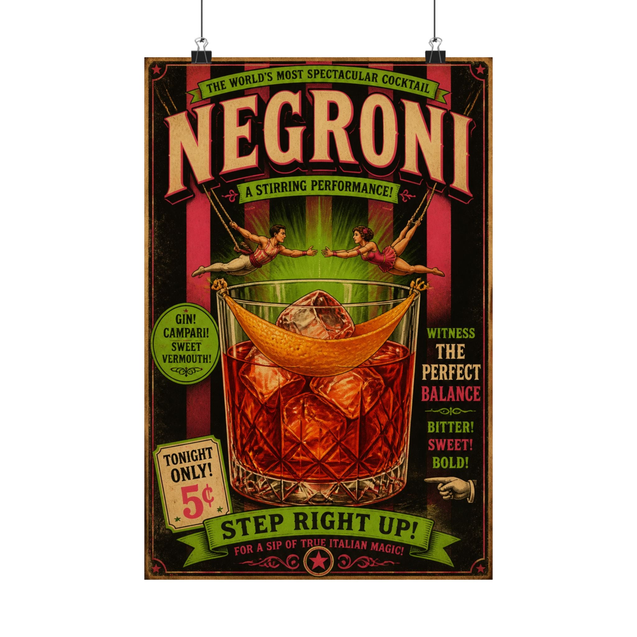 Negroni Trapeze Act Wall Art Poster 24×36 Vintage Circus Bedroom Decor Maximalist Print