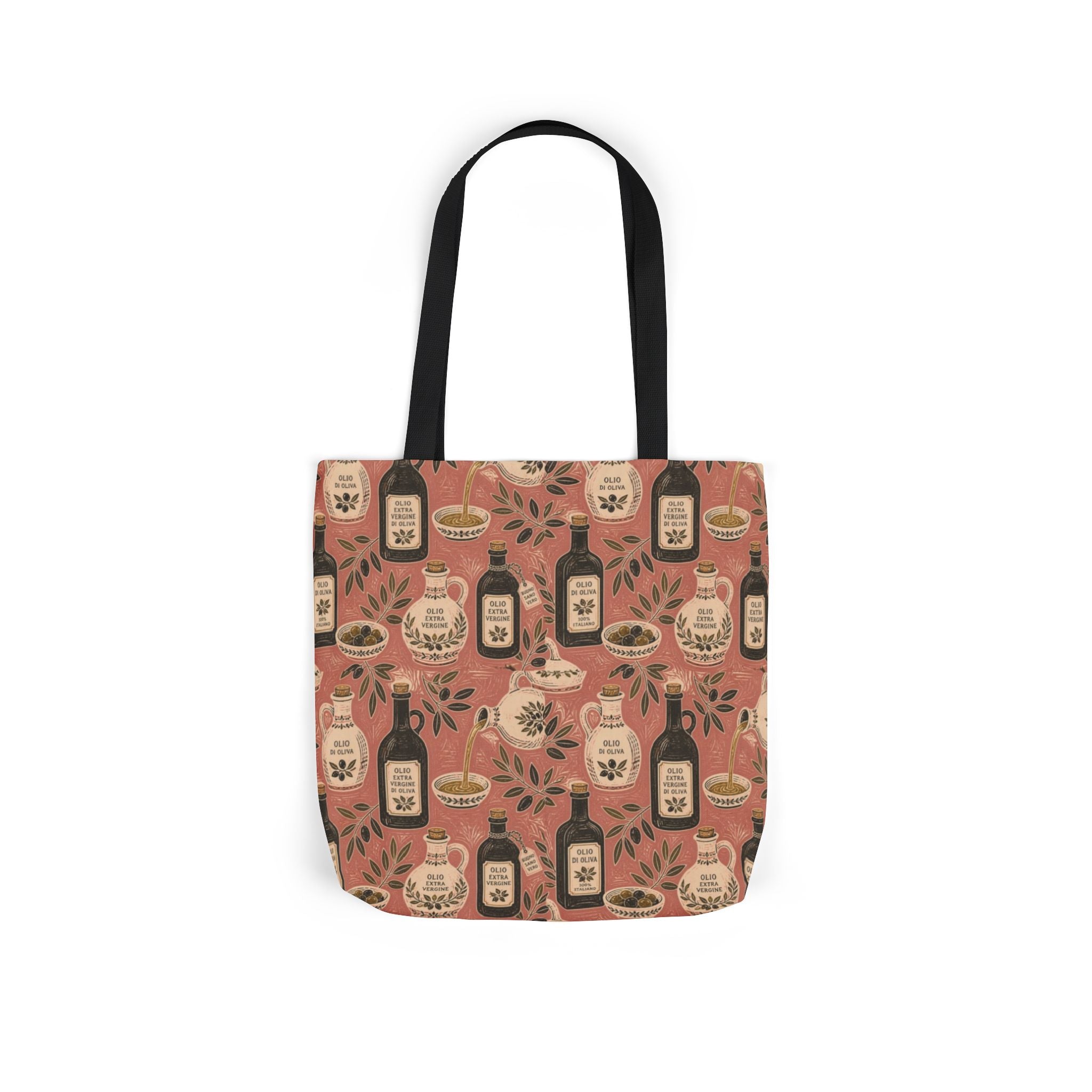 Olive Oil Bottles Canvas Tote Bag Mediterranean Kitchen Linocut Design Italian Cottagecore Gift