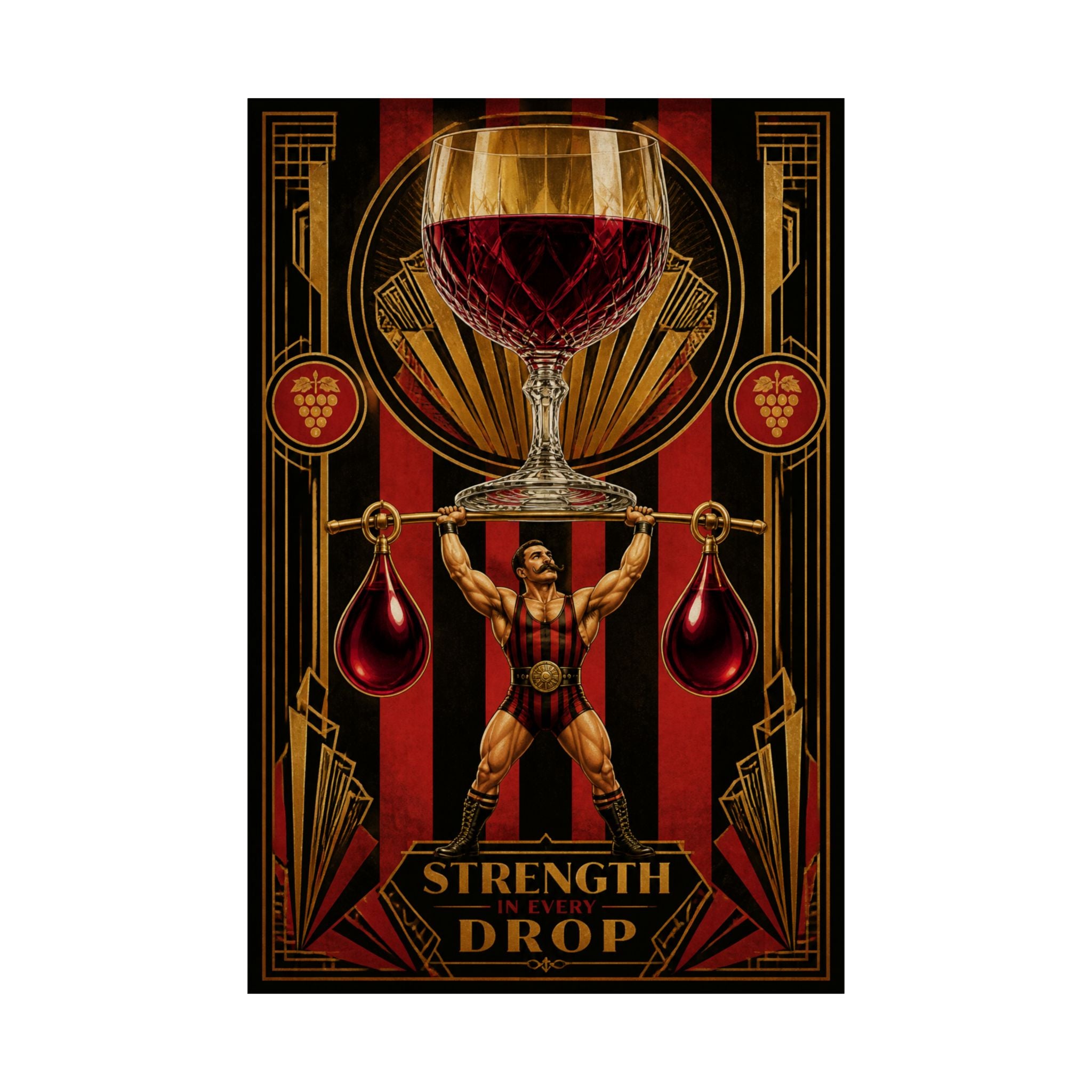 Wine Glass Strongman Wall Art Poster 18×24 Art Deco Entryway Decor Maximalist Print