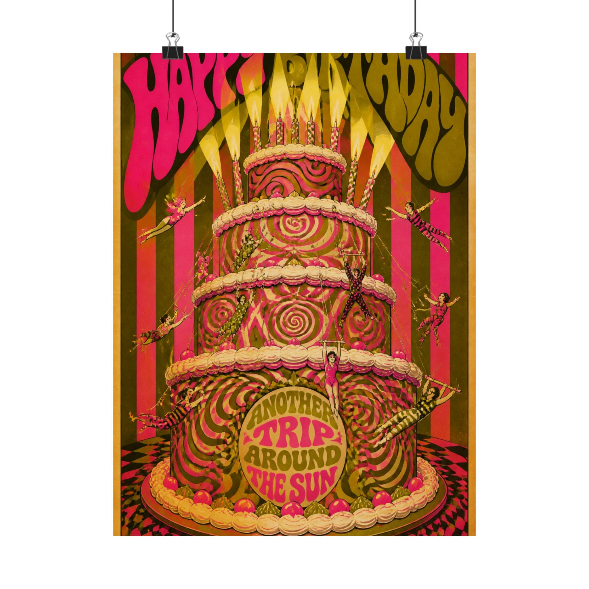 Birthday Cake Trapeze Wall Art Poster 24×36 Psychedelic Dining Room Decor Maximalist Print