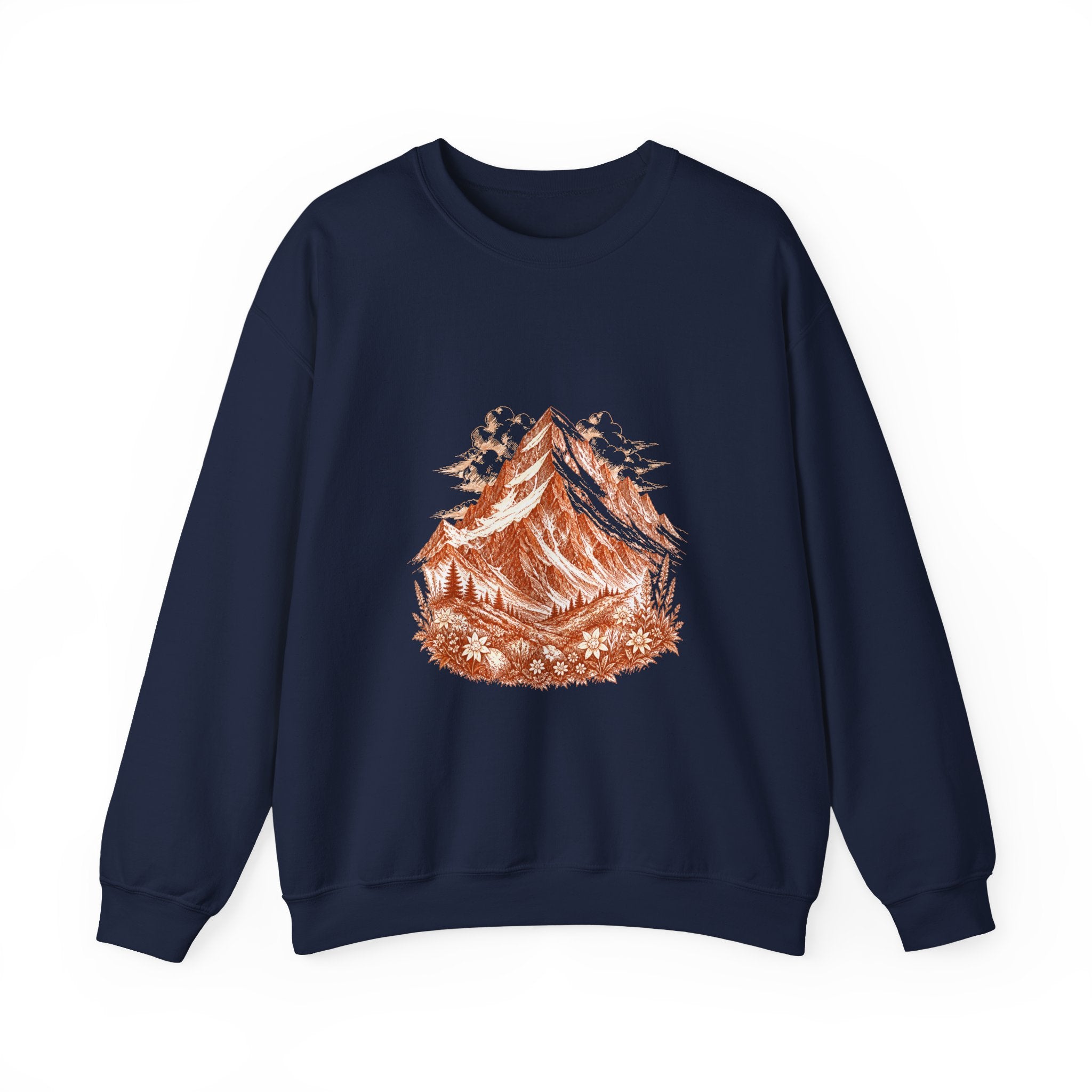 Matching Couple Sweatshirt - Mountain & Ocean Matching Couple Premium Fleece Sweatshirt Hand-Drawn Art His Hers Anniversary Gift - Design A