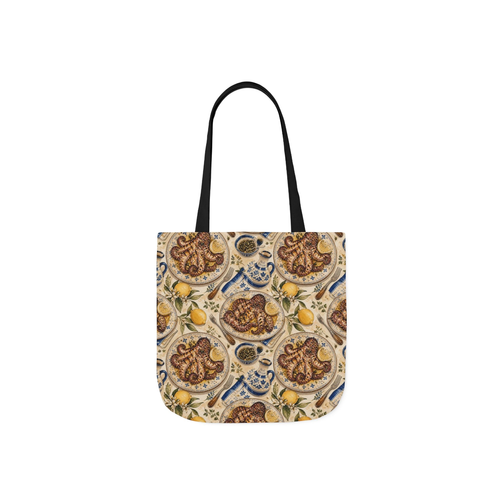 Grilled Octopus Canvas Tote Bag Mediterranean Kitchen Watercolor Design Italian Cottagecore Gift