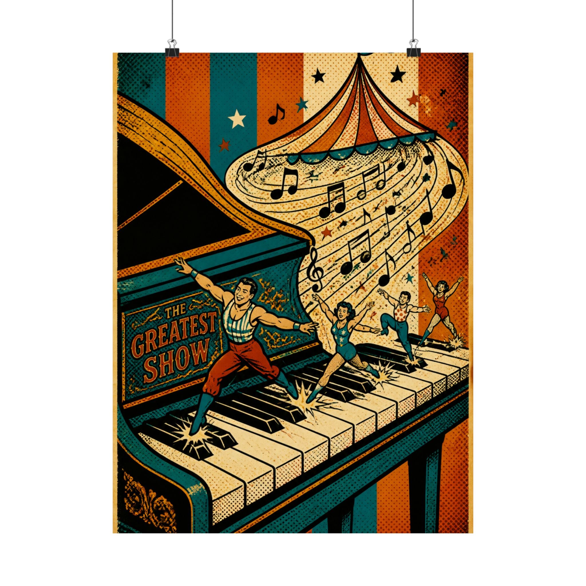 Grand Piano Acrobats Wall Art Poster 24×36 Pop Art Restaurant Decor Maximalist Print