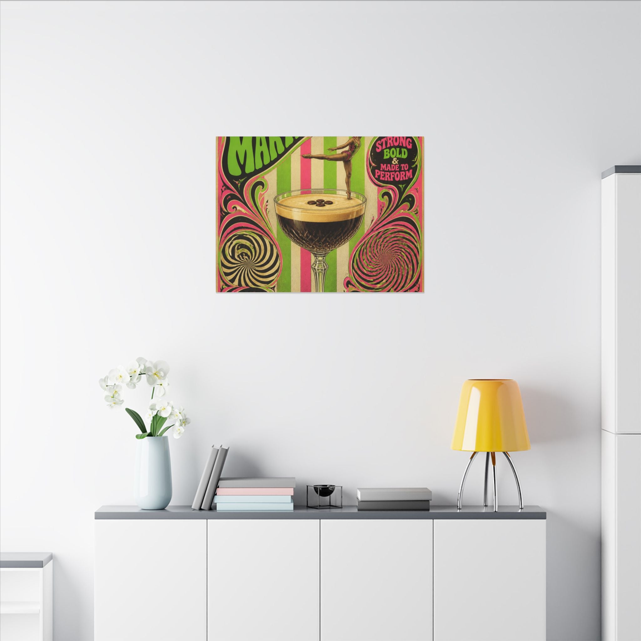 Espresso Martini Acrobat Wall Art Canvas 24×36 Psychedelic Dining Room Decor Maximalist Print