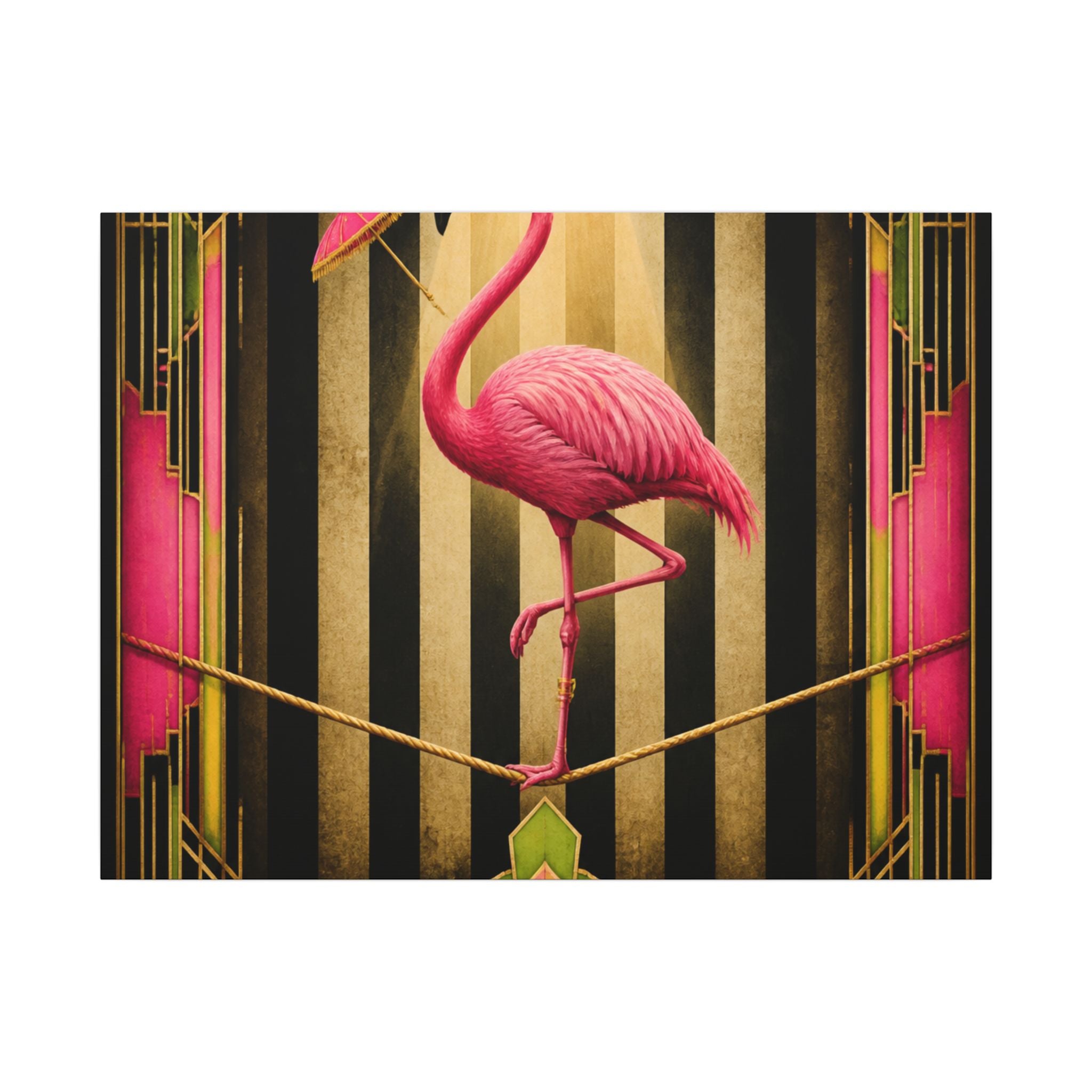 Flamingo Tightrope Wall Art Canvas 16×20 Art Deco Entryway Decor Maximalist Print