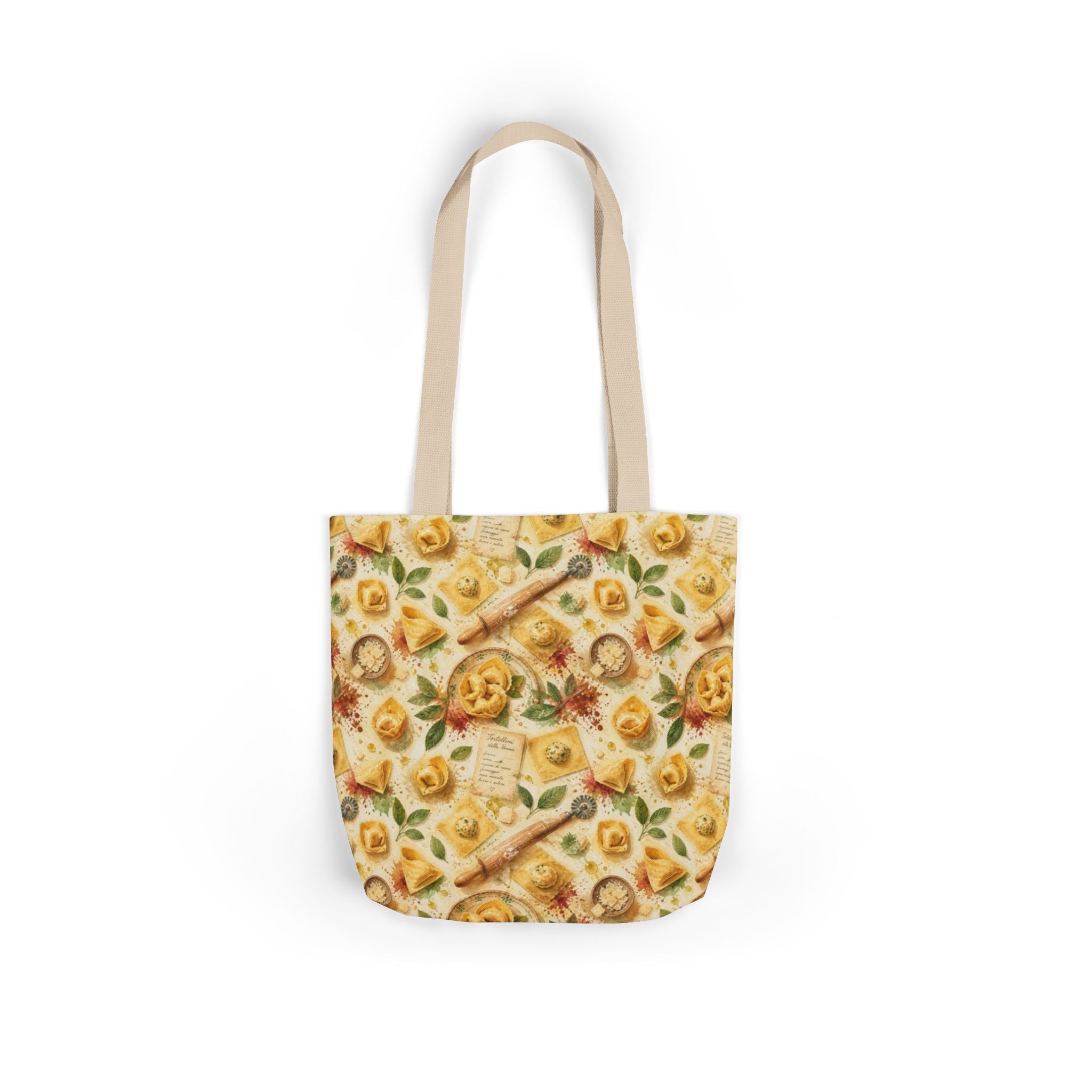 Tortellini with Sage Canvas Tote Bag Mediterranean Kitchen Watercolor Splash Design Italian Cottagecore Gift