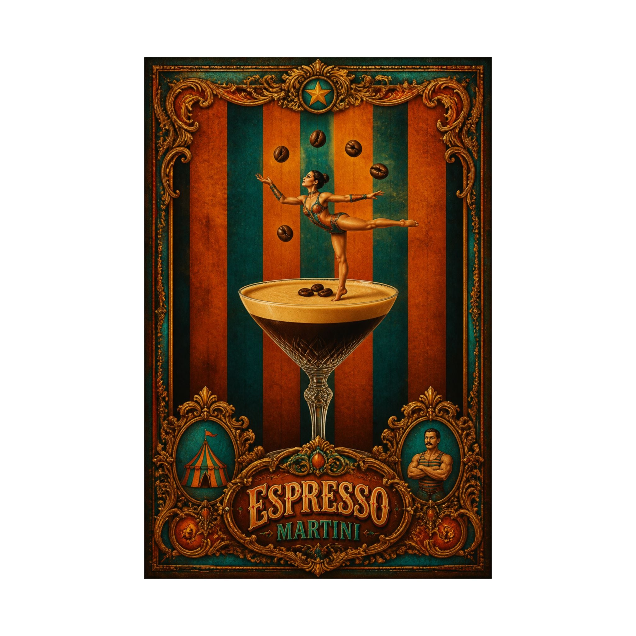 Espresso Martini Acrobat Wall Art Poster 24×36 Baroque Studio Decor Maximalist Print