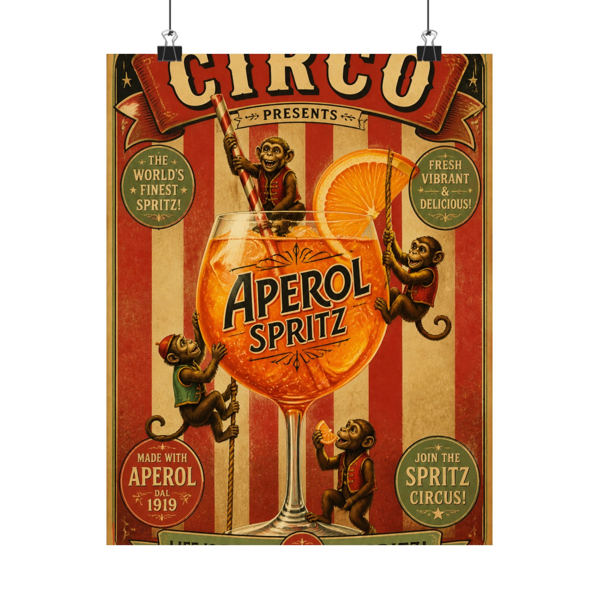 Aperol Spritz Monkeys Wall Art Poster 18×24 Vintage Circus Kitchen Decor Maximalist Print