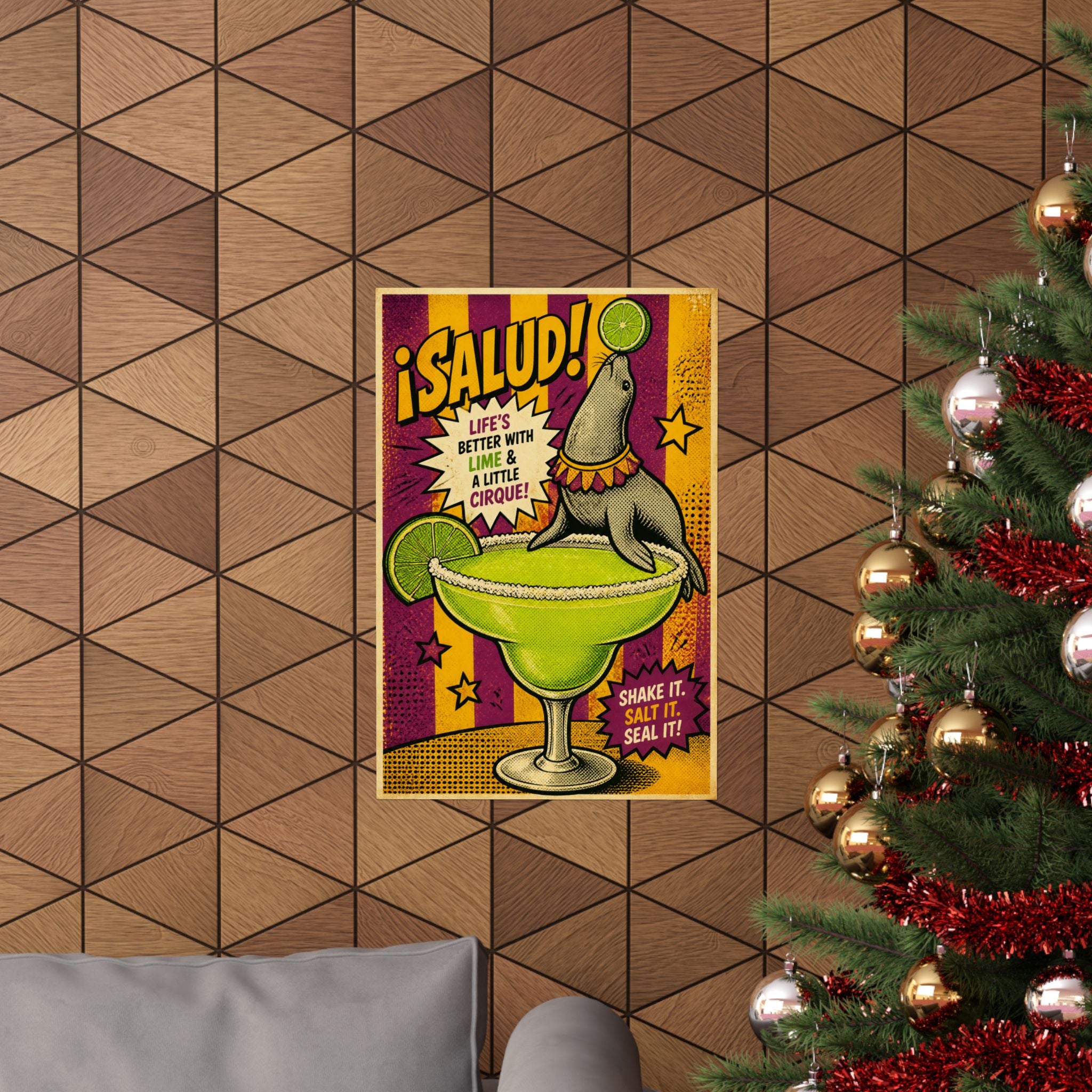 Margarita Balancing Seal Wall Art Poster 24×36 Pop Art Restaurant Decor Maximalist Print