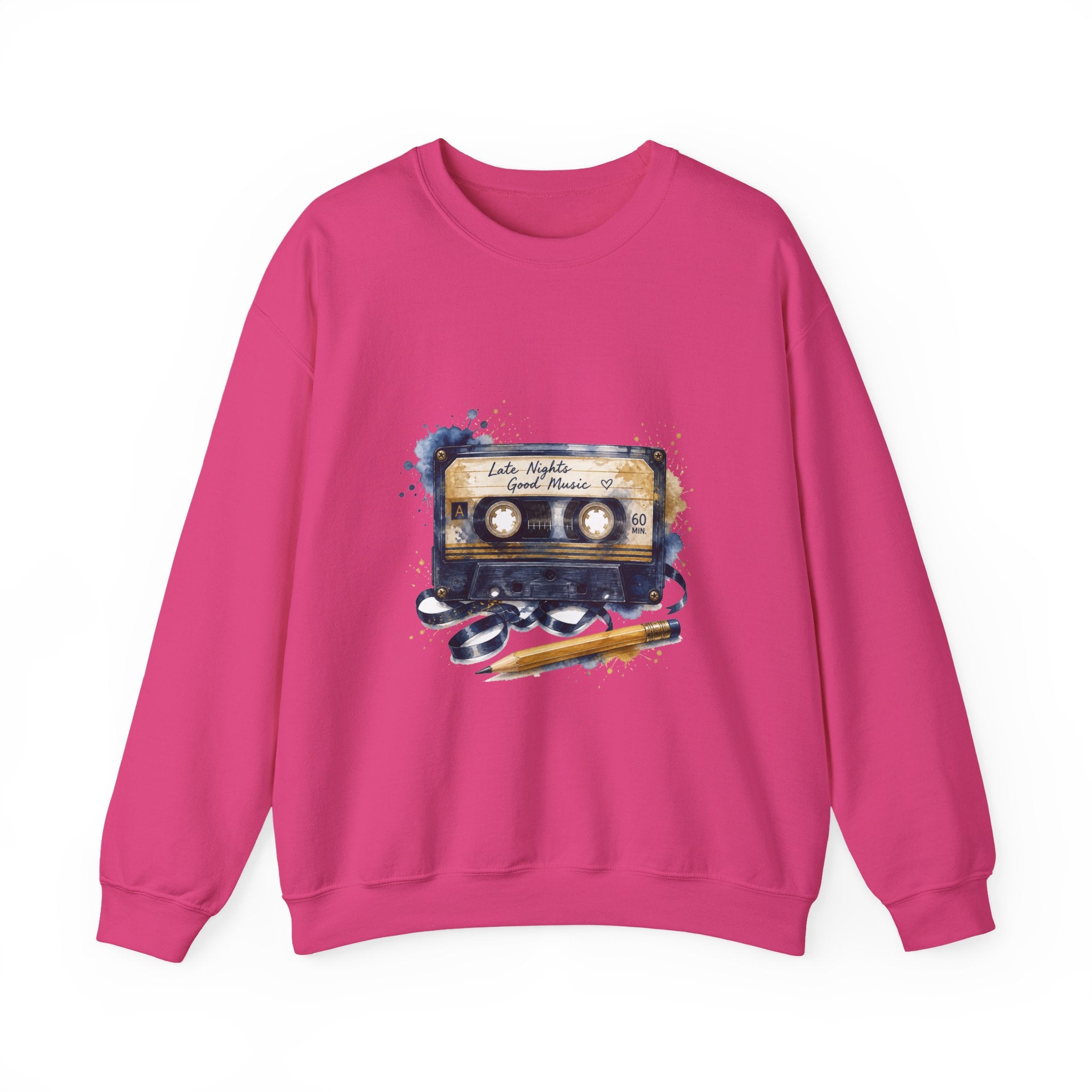 Matching Couple Sweatshirt - Vinyl & Cassette Matching Couple Crewneck Sweatshirt Watercolor Art His Hers Engagement Gift - Design B