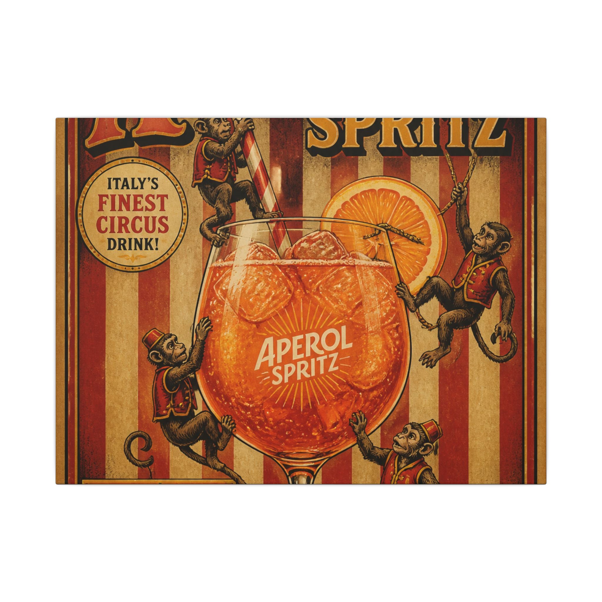 Aperol Spritz Monkeys Wall Art Canvas 24×36 Vintage Circus Bedroom Decor Maximalist Print