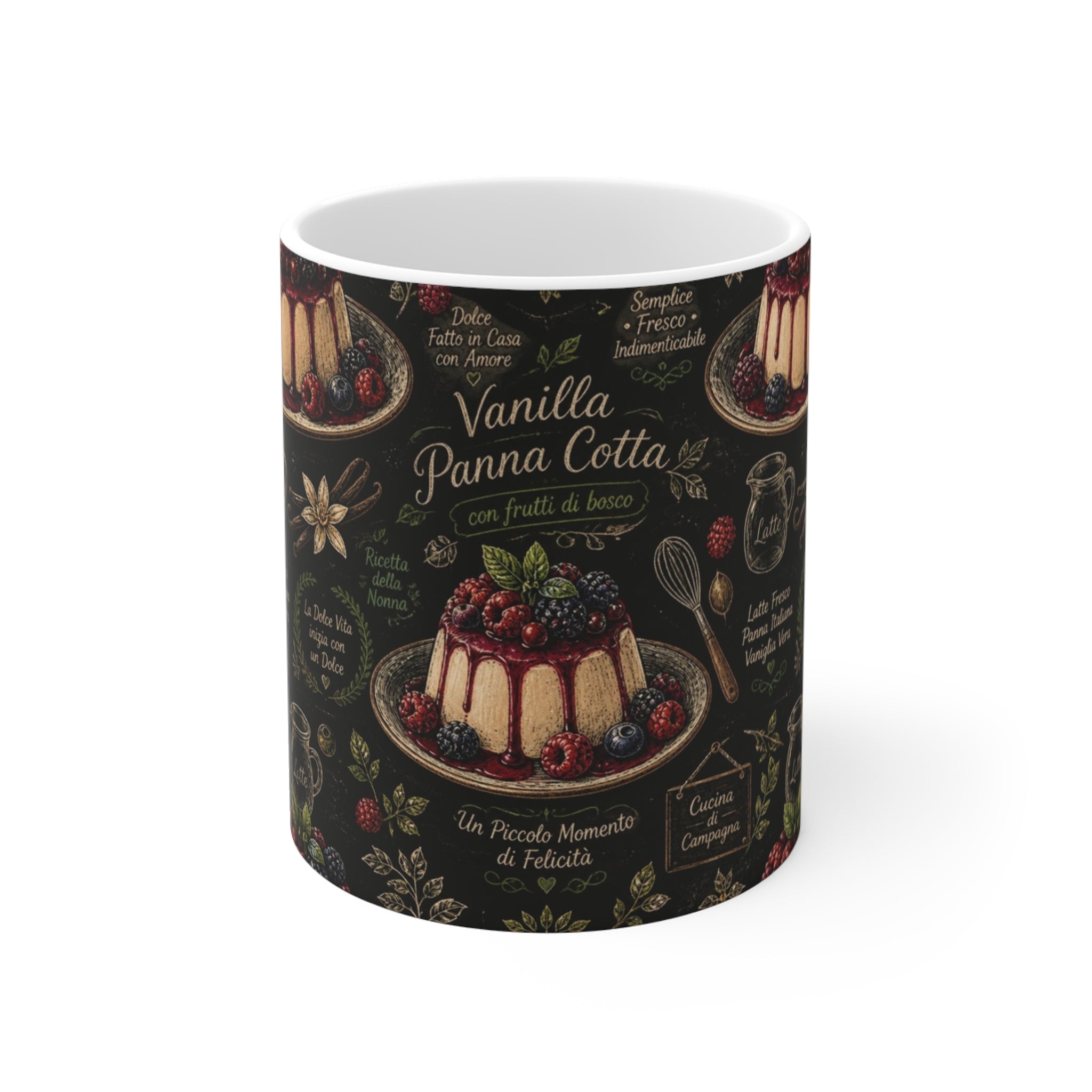 Panna Cotta 11oz Ceramic Mug Mediterranean Kitchen Chalk Art Design Italian Cottagecore Gift