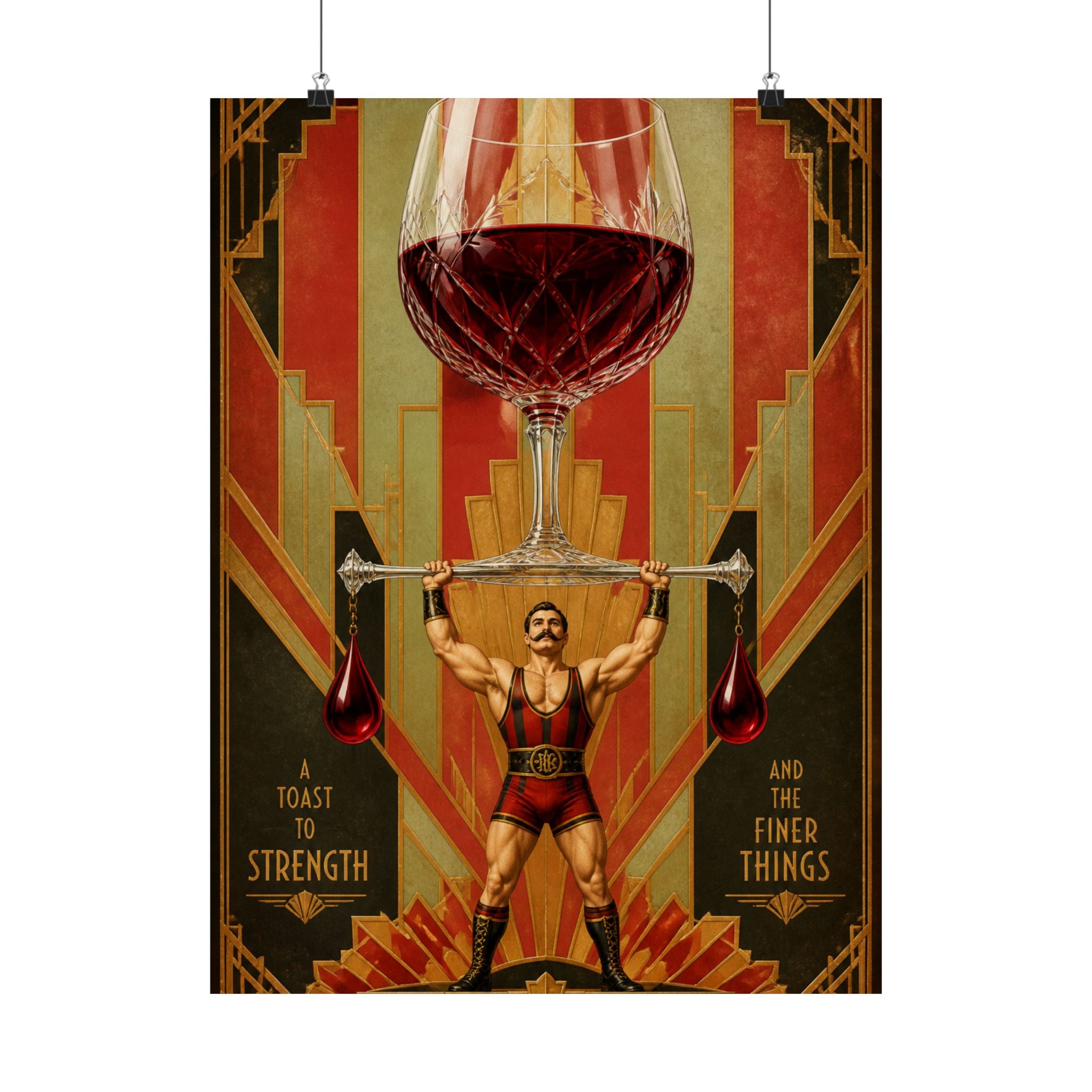 Wine Glass Strongman Wall Art Poster 24×36 Art Deco Bar Area Decor Maximalist Print