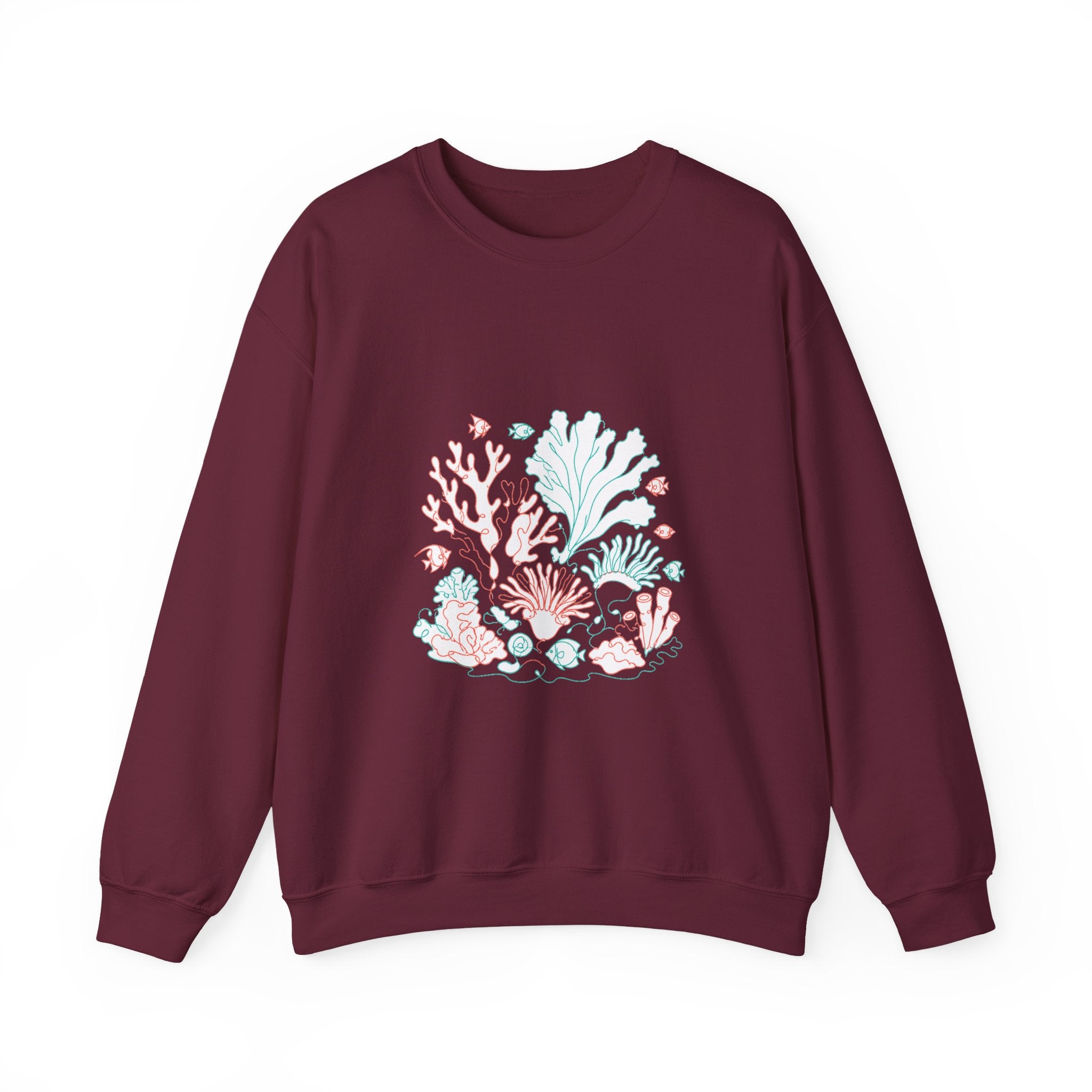 Matching Couple Sweatshirt - Coral Reef & Deep Sea Matching Couple Crewneck Sweatshirt Minimalist Art His Hers Valentine Gift - Design A