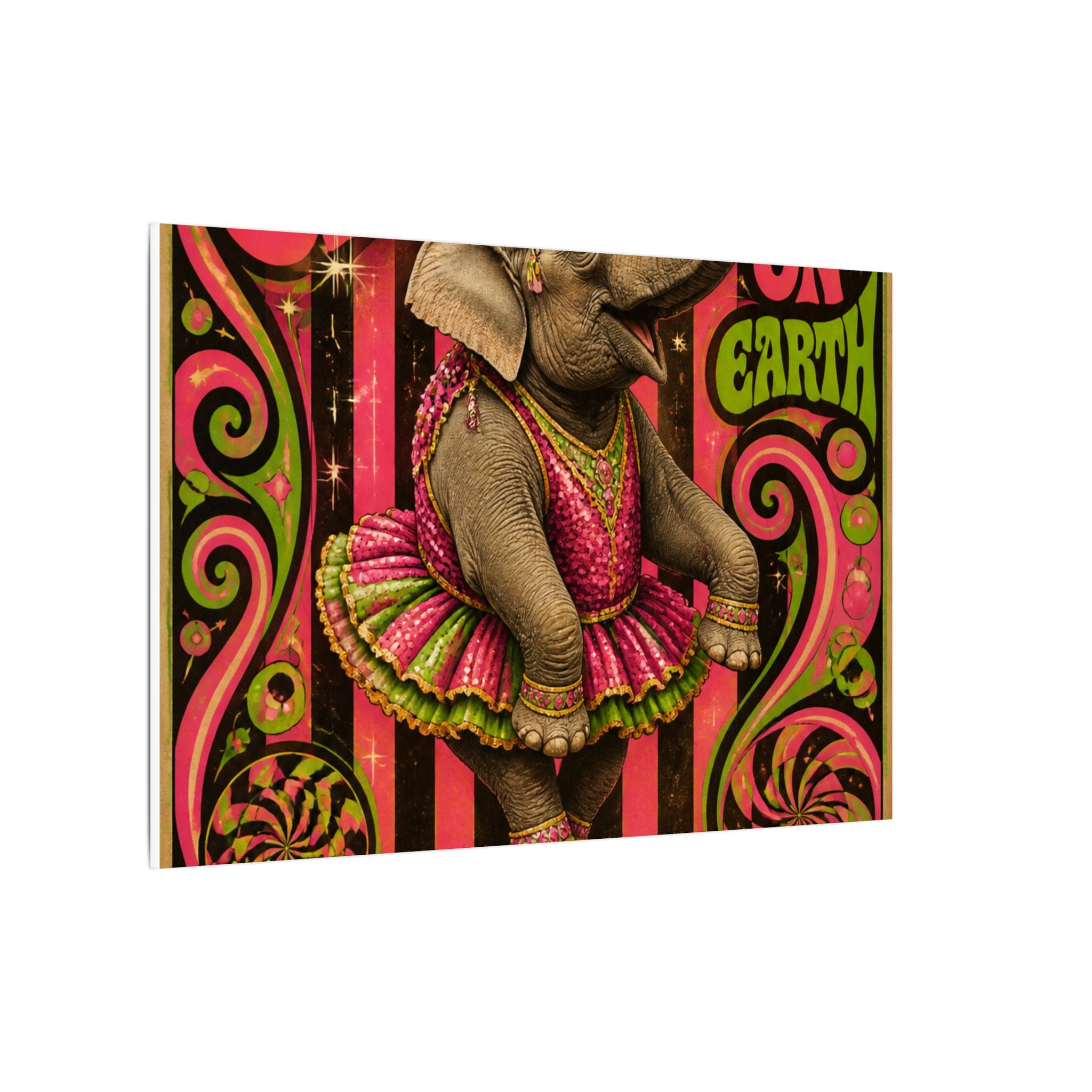 Elephant on Ball Wall Art Canvas 24×36 Psychedelic Dining Room Decor Maximalist Print