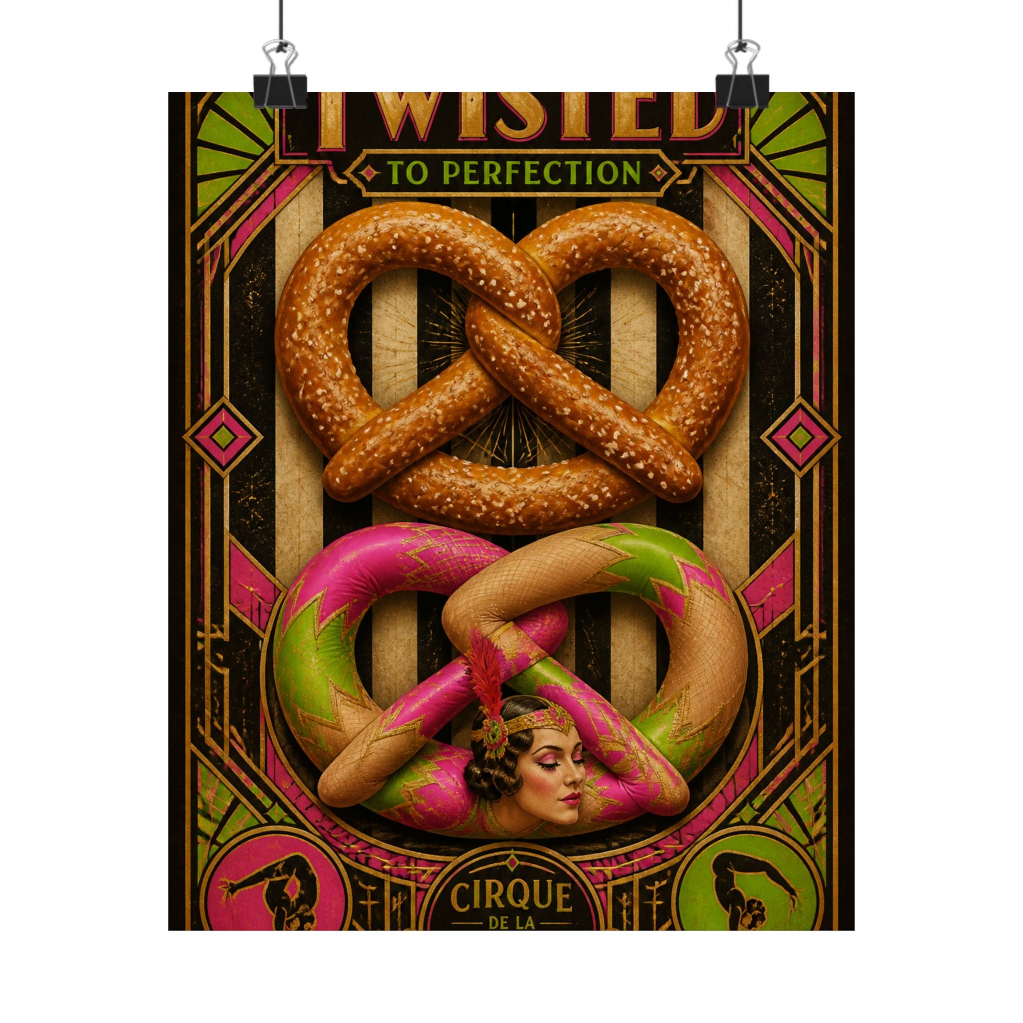 Pretzel Contortionist Wall Art Poster 24×36 Art Deco Bar Area Decor Maximalist Print