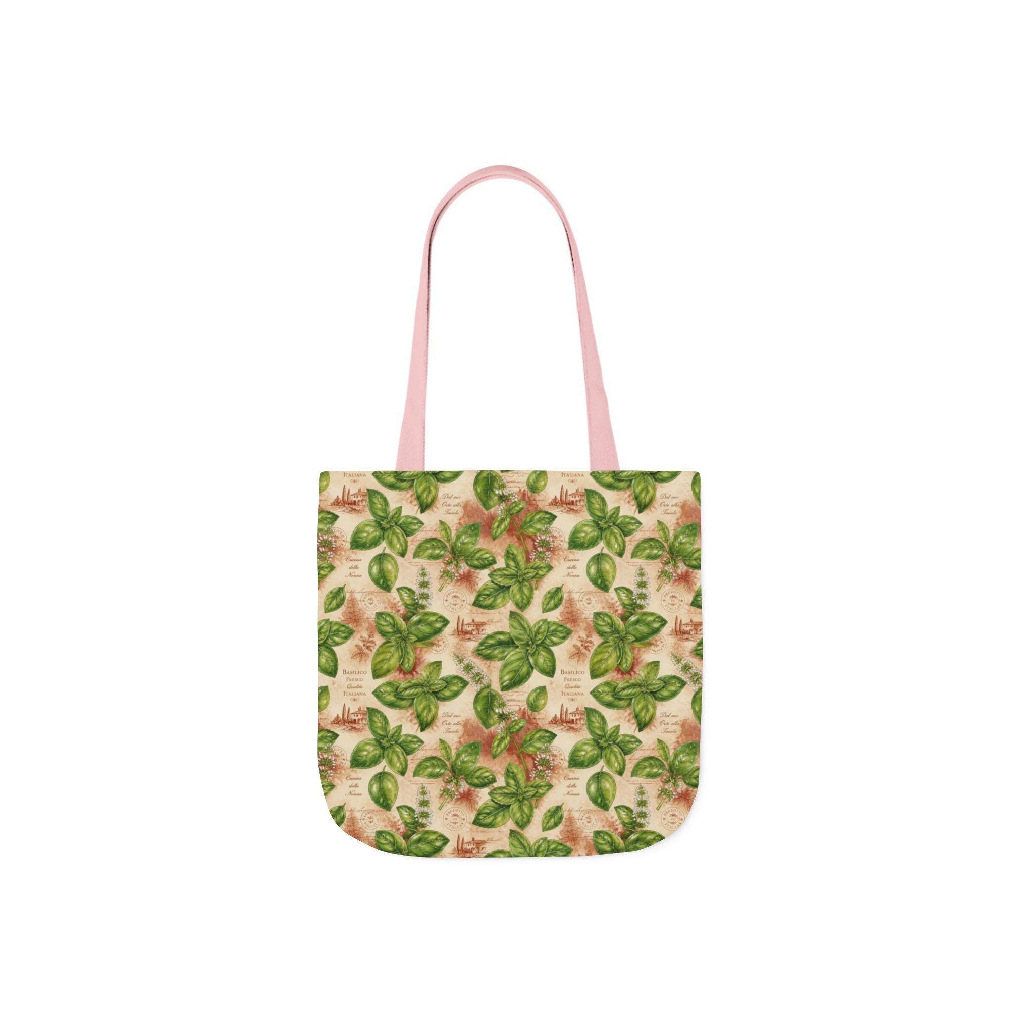 Fresh Basil Leaves Canvas Tote Bag Mediterranean Kitchen Watercolor Design Italian Cottagecore Gift