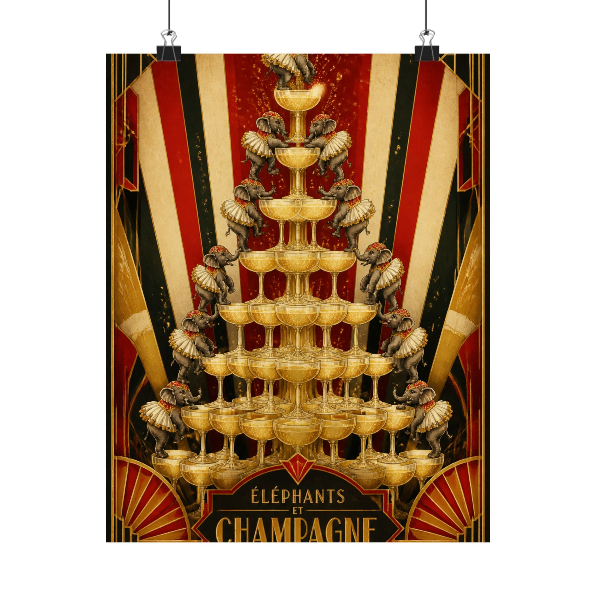 Champagne Tower Elephants Wall Art Poster 24×36 Art Deco Bar Area Decor Maximalist Print