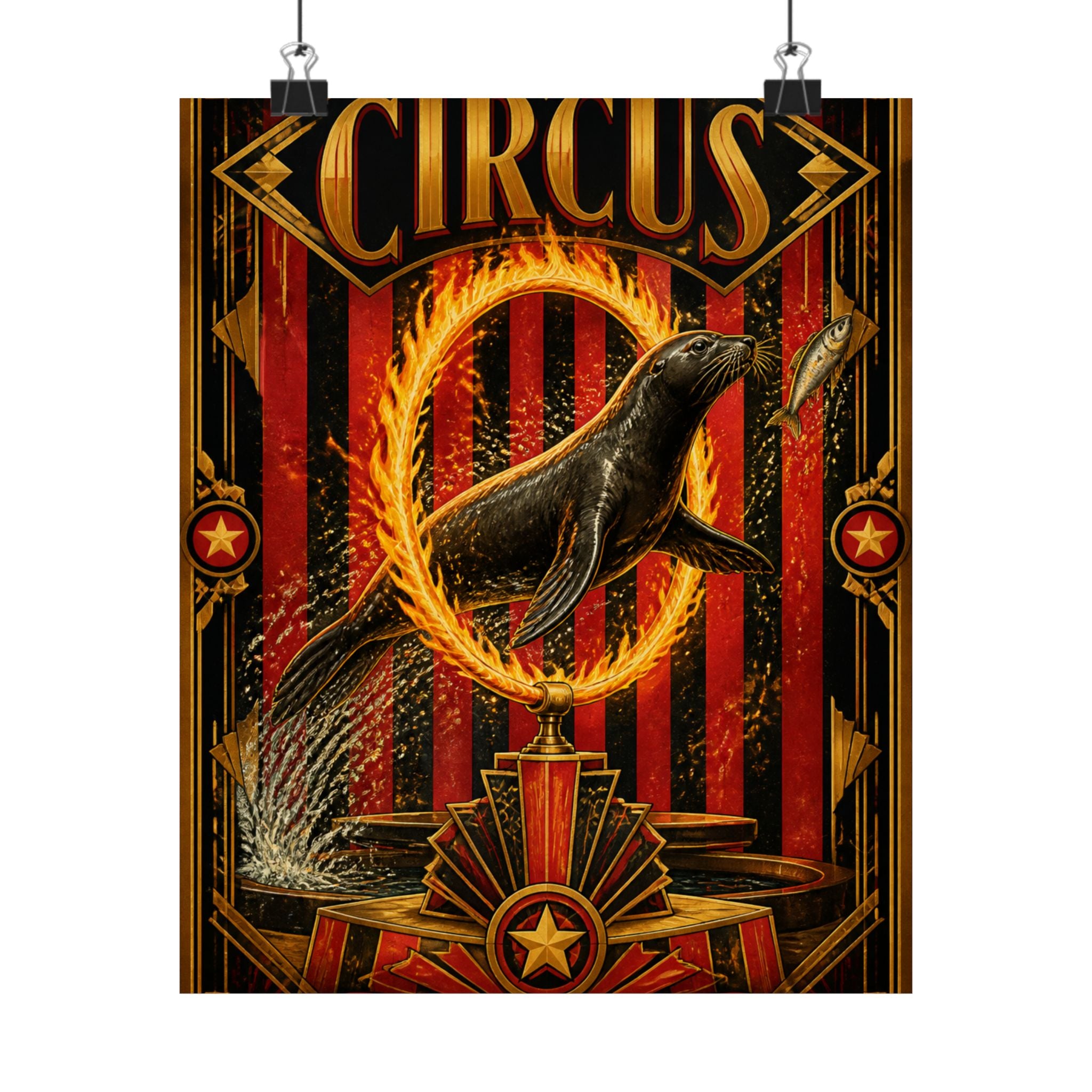 Seal Fire Hoop Wall Art Poster 18×24 Art Deco Entryway Decor Maximalist Print