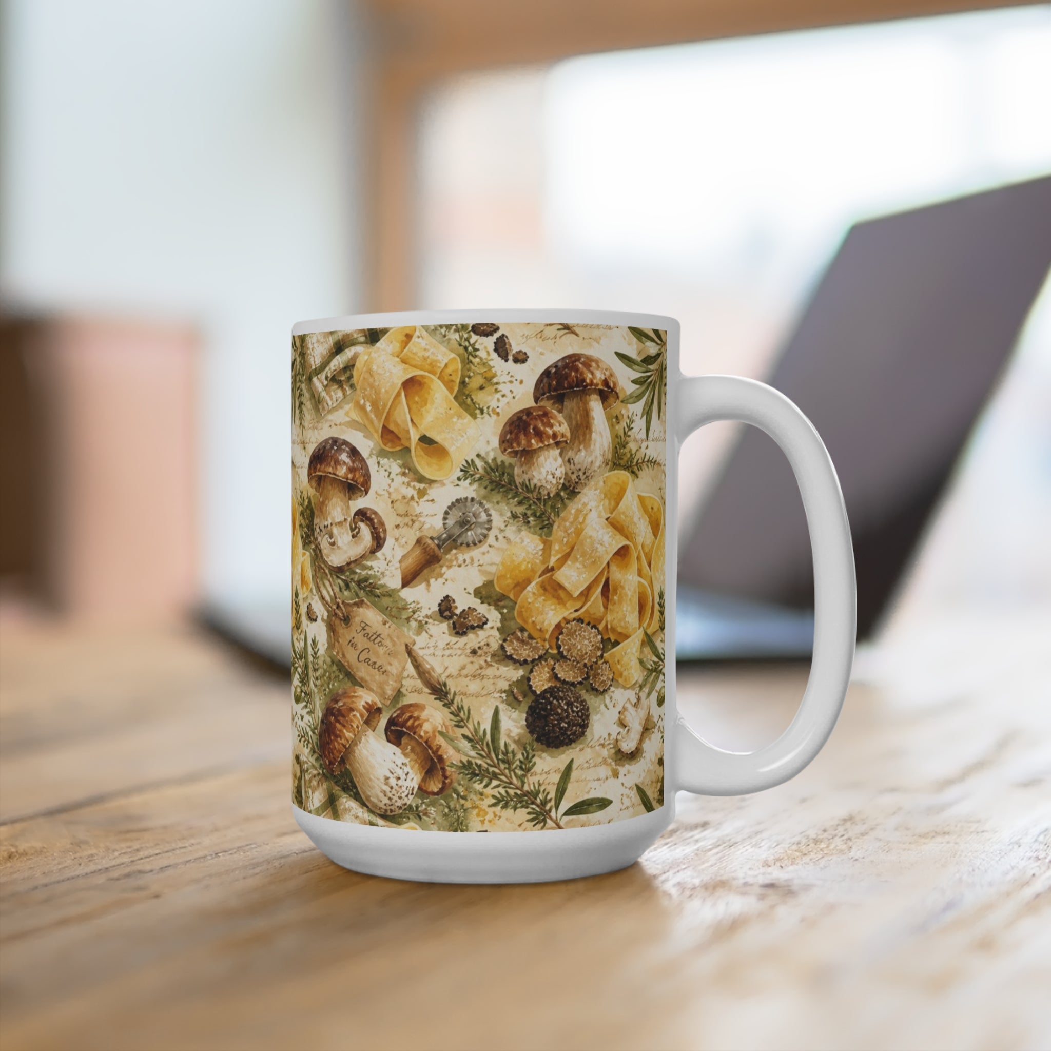 Pappardelle Ribbons 15oz Ceramic Mug Mediterranean Kitchen Watercolor Splash Design Italian Cottagecore Gift