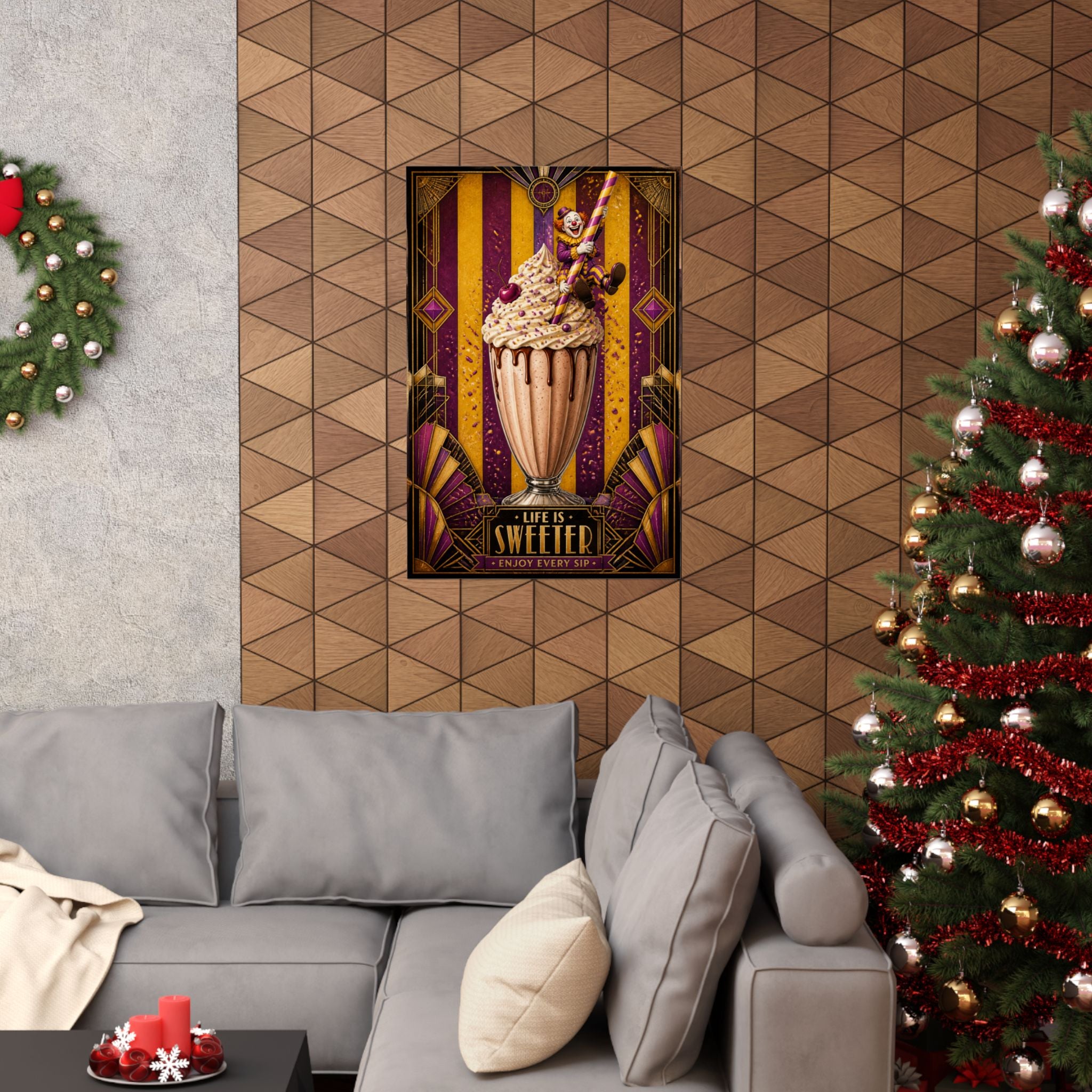 Milkshake Slide Clown Wall Art Poster 24×36 Art Deco Bar Area Decor Maximalist Print