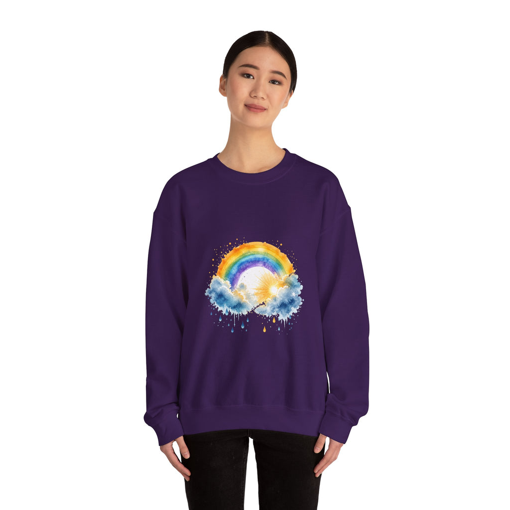Matching Couple Sweatshirt - Storm & Rainbow Matching Couple Premium Fleece Sweatshirt Watercolor Art His Hers Birthday Gift - Design B