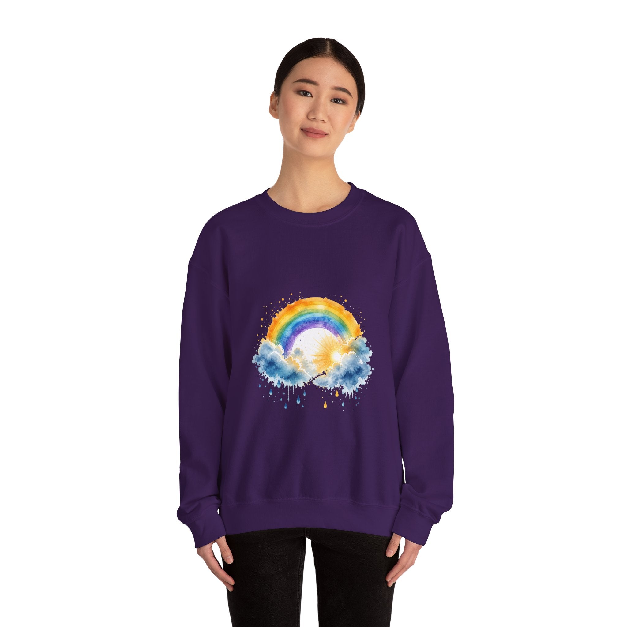 Matching Couple Sweatshirt - Storm & Rainbow Matching Couple Premium Fleece Sweatshirt Watercolor Art His Hers Birthday Gift - Design B