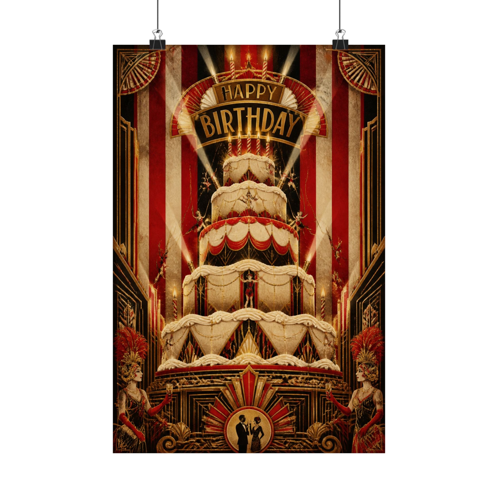 Birthday Cake Trapeze Wall Art Poster 18×24 Art Deco Entryway Decor Maximalist Print