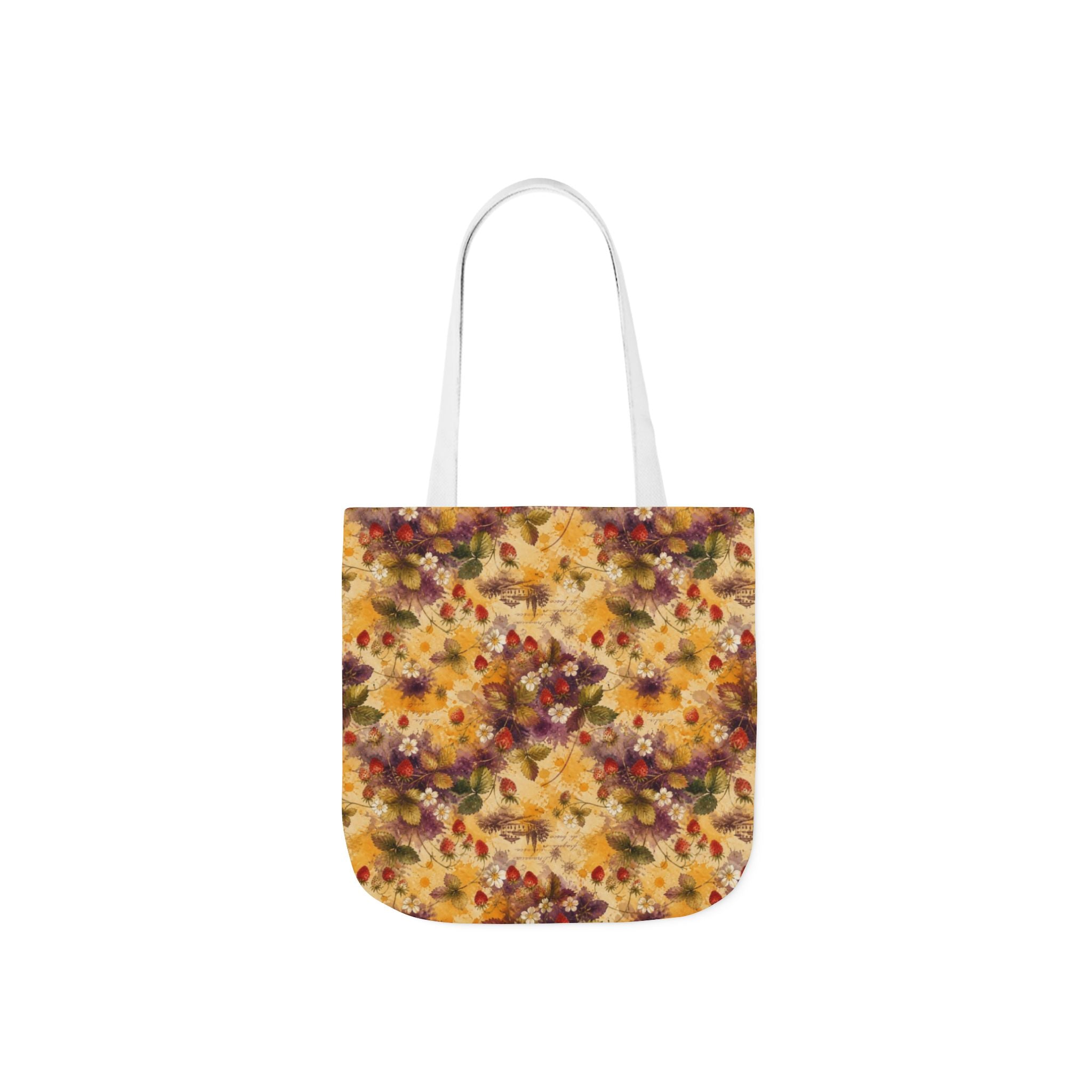 Wild Strawberries Canvas Tote Bag Mediterranean Kitchen Watercolor Splash Design Italian Cottagecore Gift
