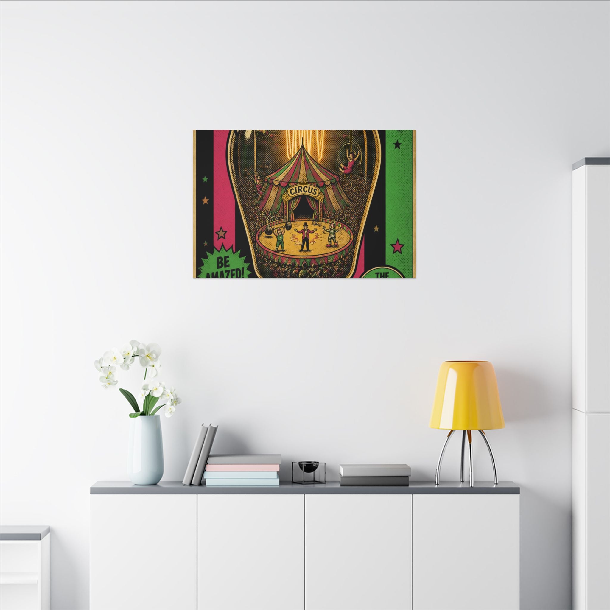 Light Bulb Circus Wall Art Canvas 24×36 Pop Art Restaurant Decor Maximalist Print