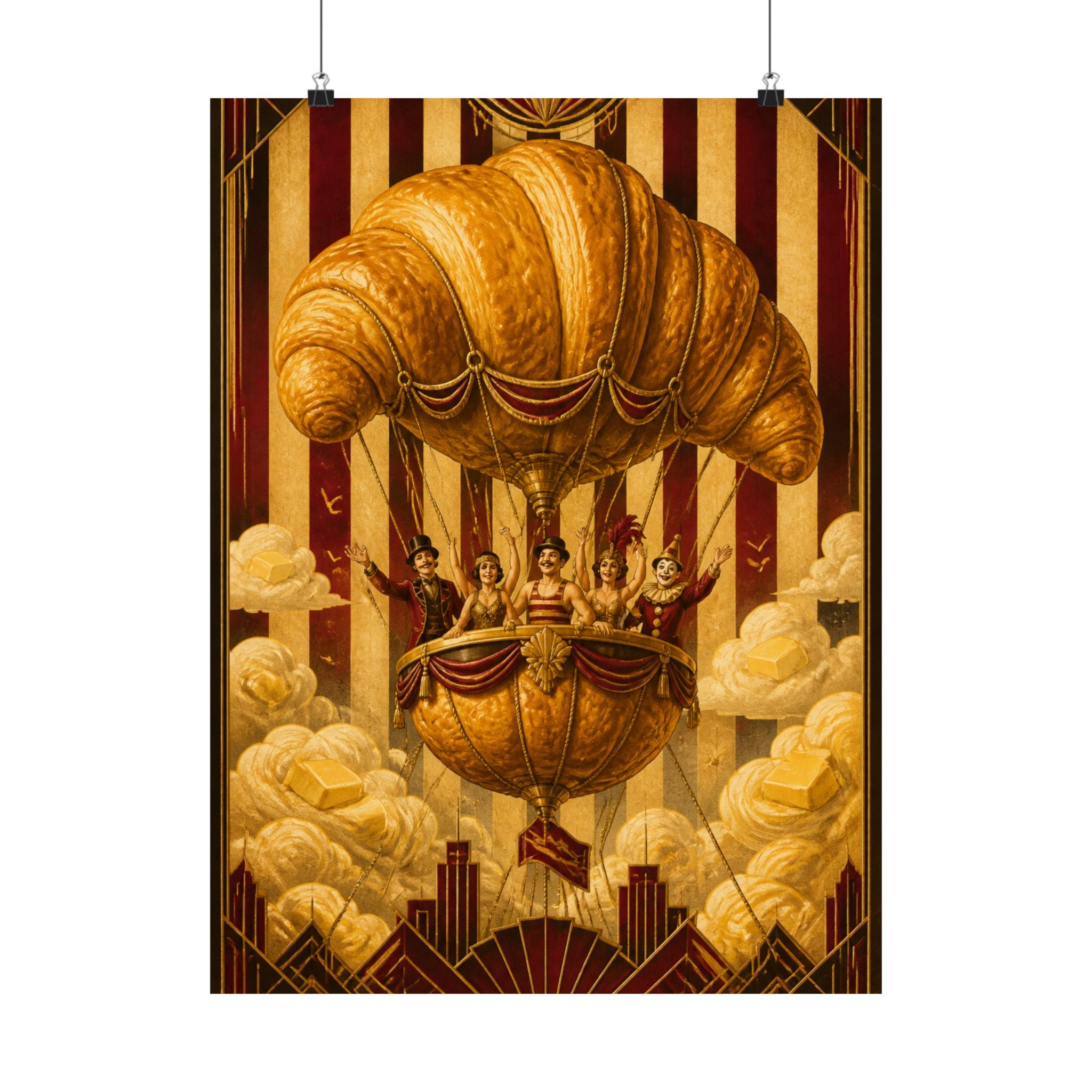 Croissant Hot Air Balloon Wall Art Poster 18×24 Art Deco Entryway Decor Maximalist Print
