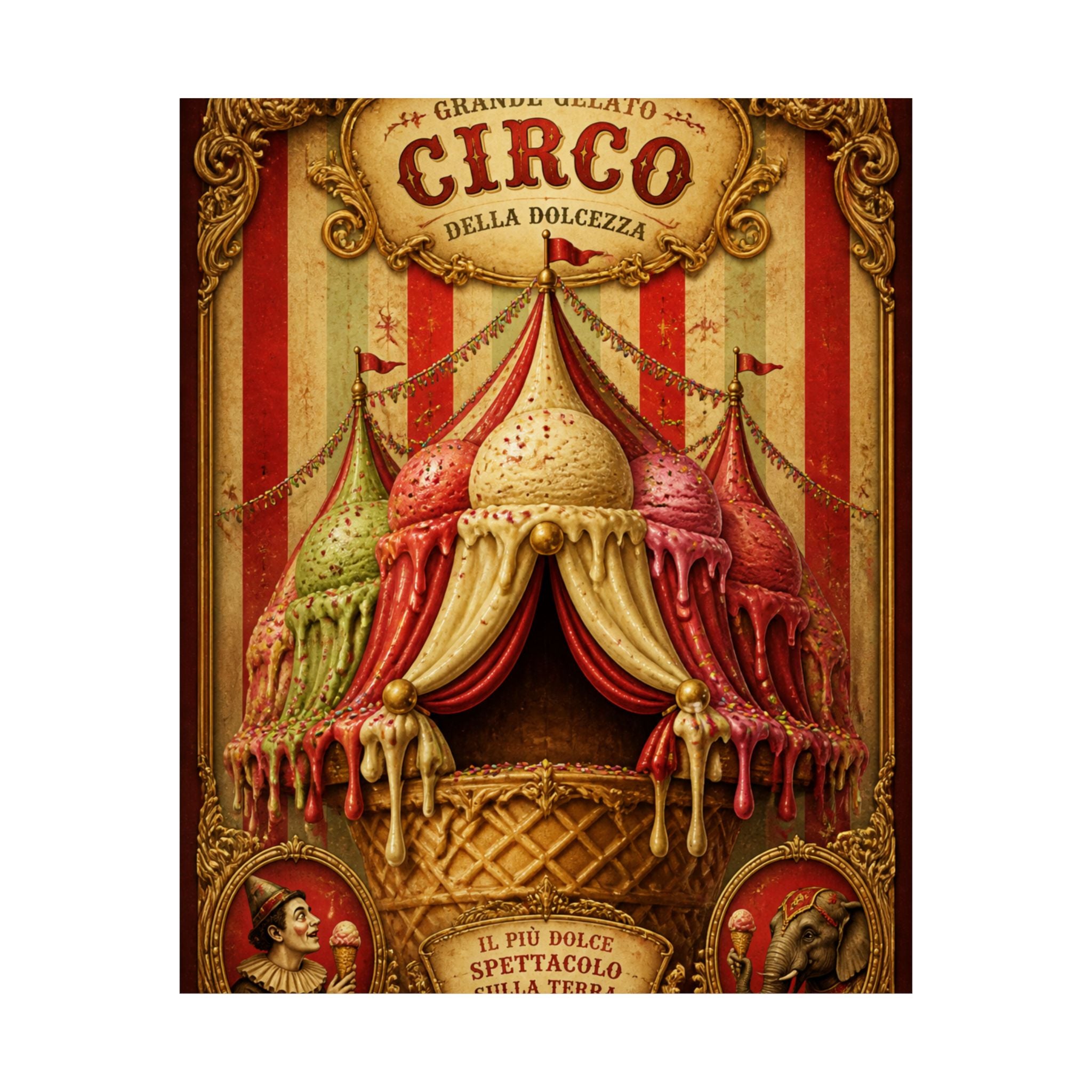 Ice Cream Cone Circus Tent Wall Art Poster 24×36 Baroque Studio Decor Maximalist Print