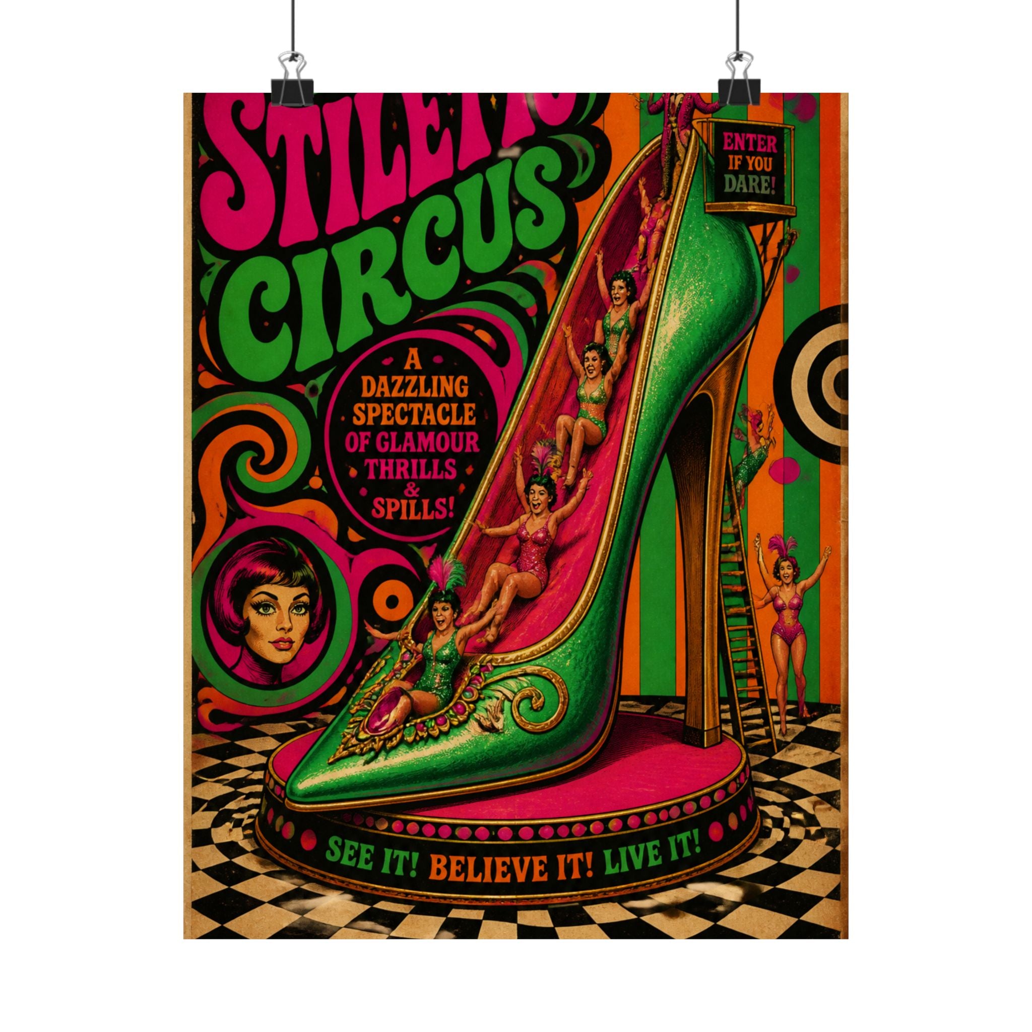 High Heel Slide Wall Art Poster 18×24 Psychedelic Cafe Decor Maximalist Print