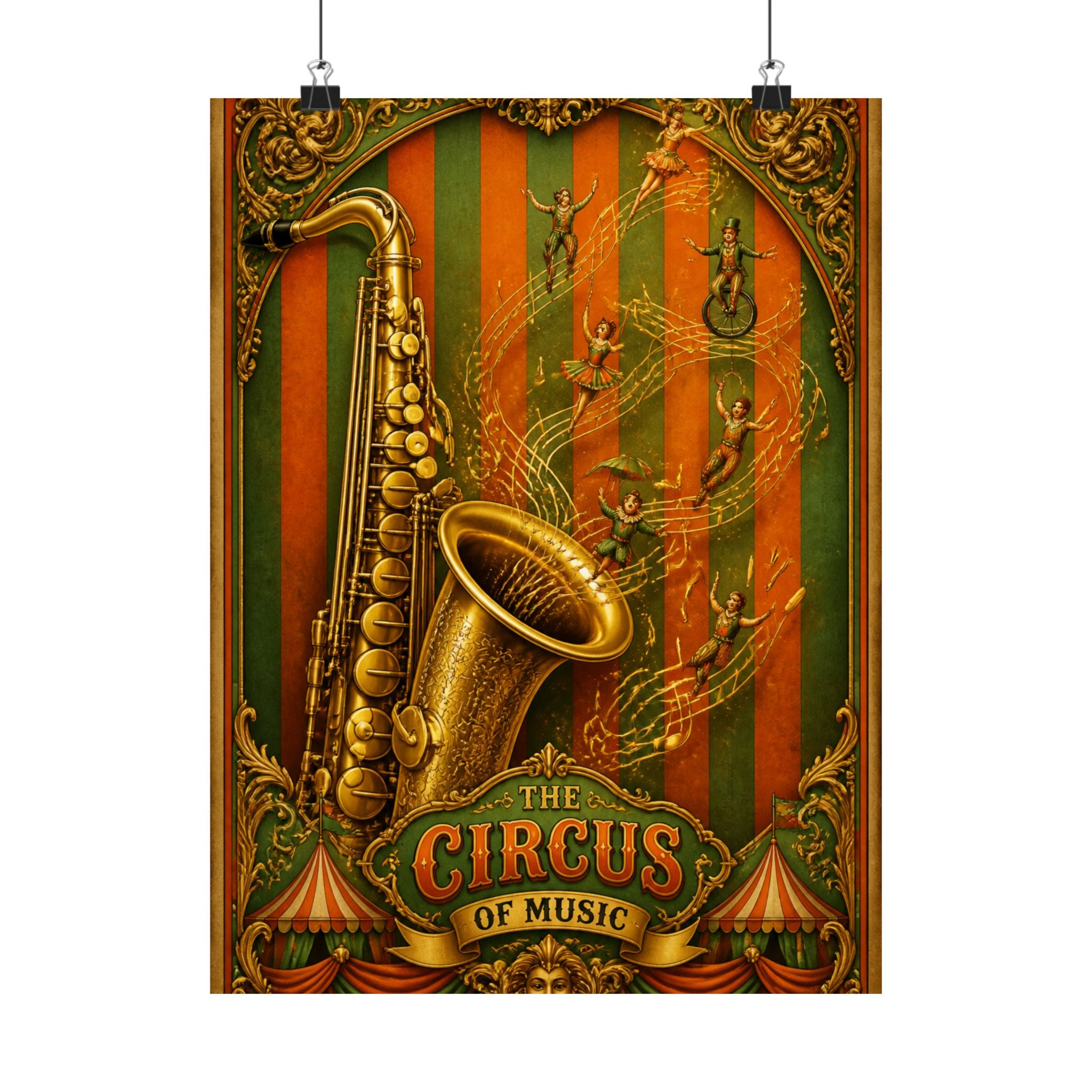 Saxophone Music Circus Wall Art Poster 24×36 Baroque Studio Decor Maximalist Print