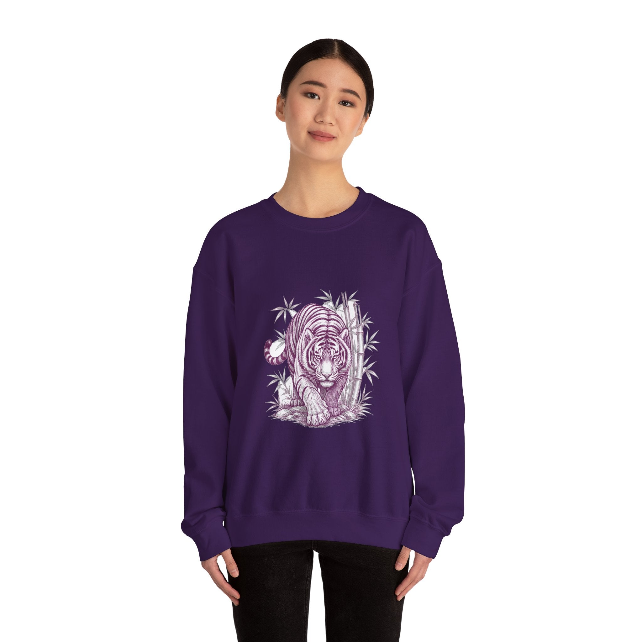 Matching Couple Sweatshirt - Tiger & Crane Matching Couple Crewneck Sweatshirt Hand-Drawn Art His Hers Best Friend Gift - Design A