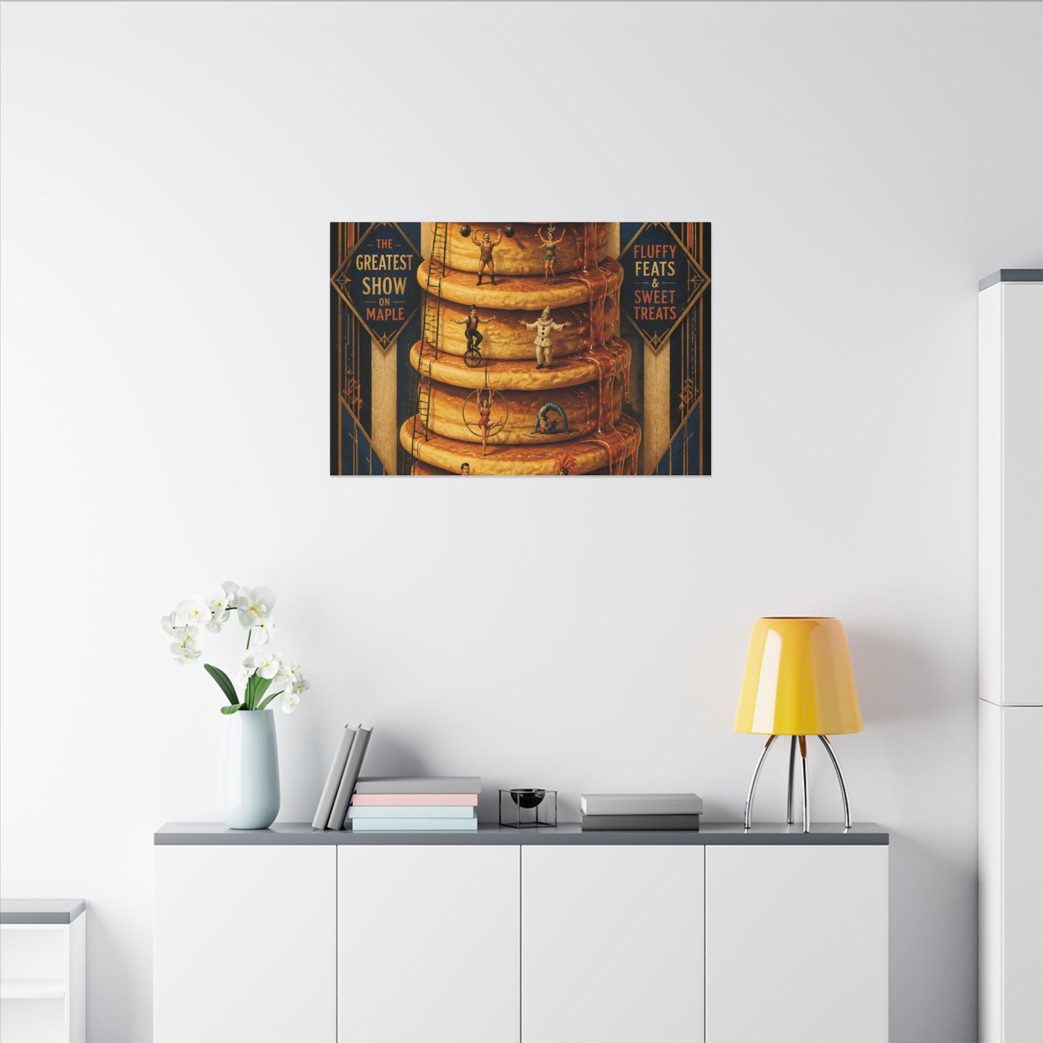 Pancake Stack Platform Wall Art Canvas 16×20 Art Deco Entryway Decor Maximalist Print